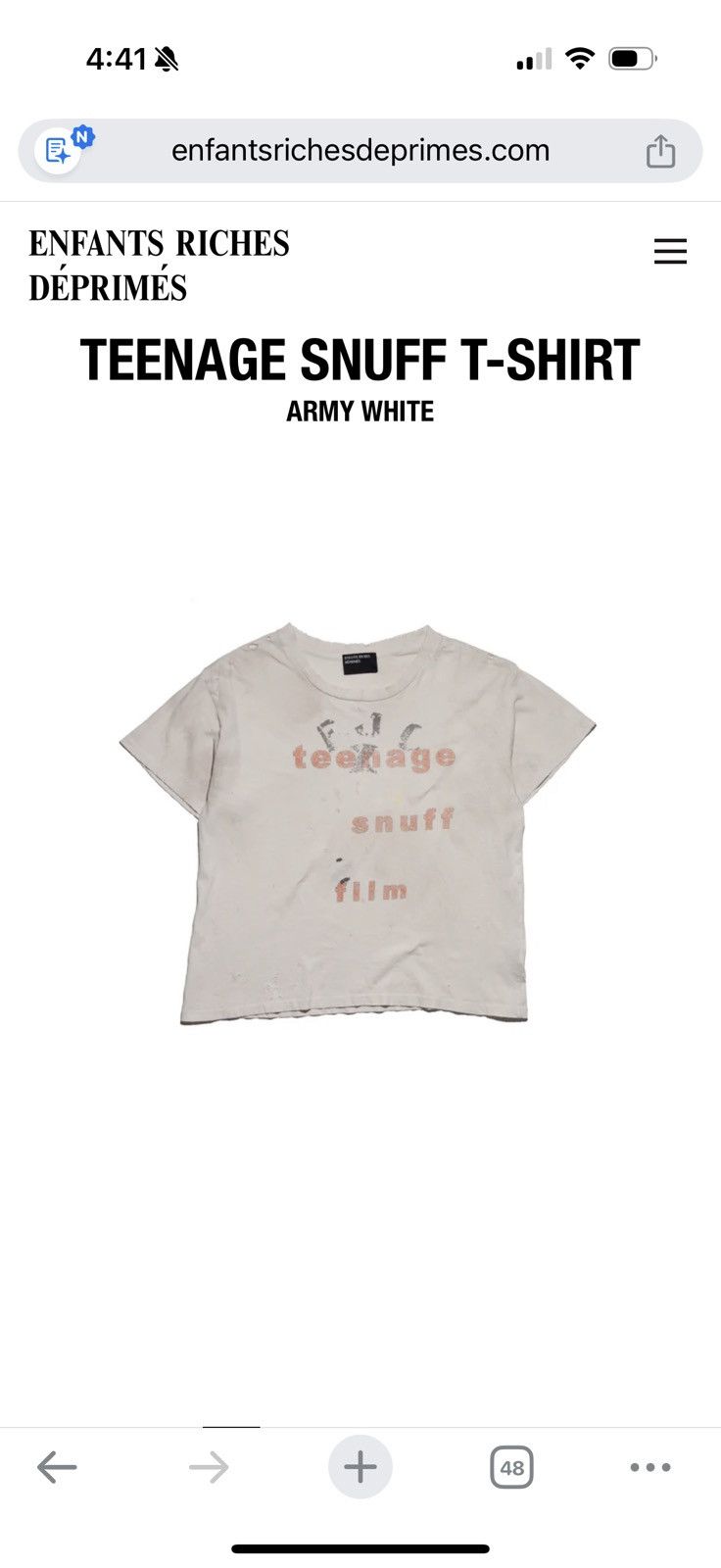 Enfants Riches Deprimes TEENAGE SNUFF T-SHIRT Size US M / EU 48-50 / 2 - 4 Thumbnail