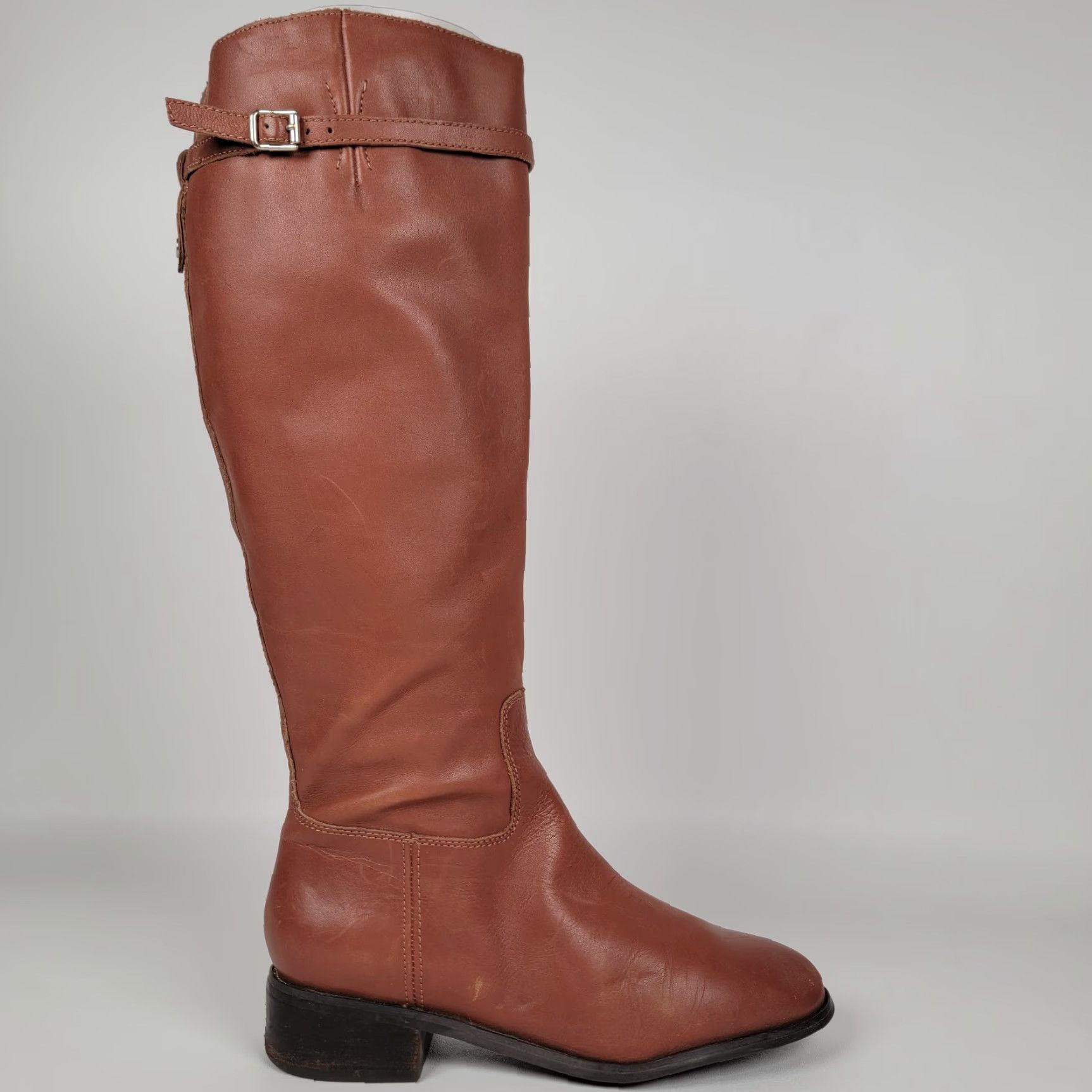 Franco Sarto Franco Sarto Barbara Brown Leather Tall Side Zip Riding Moto Boots Womens 7.5 M Size US 6 / IT 36 - 4 Thumbnail