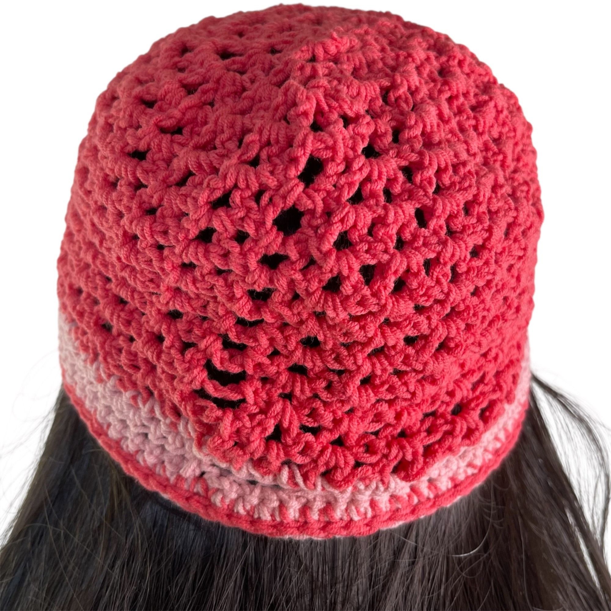 Handmade Crochet Baseball Cap Ponytail Hat Breathable Pattern Pink Ad Size ONE SIZE - 7 Thumbnail