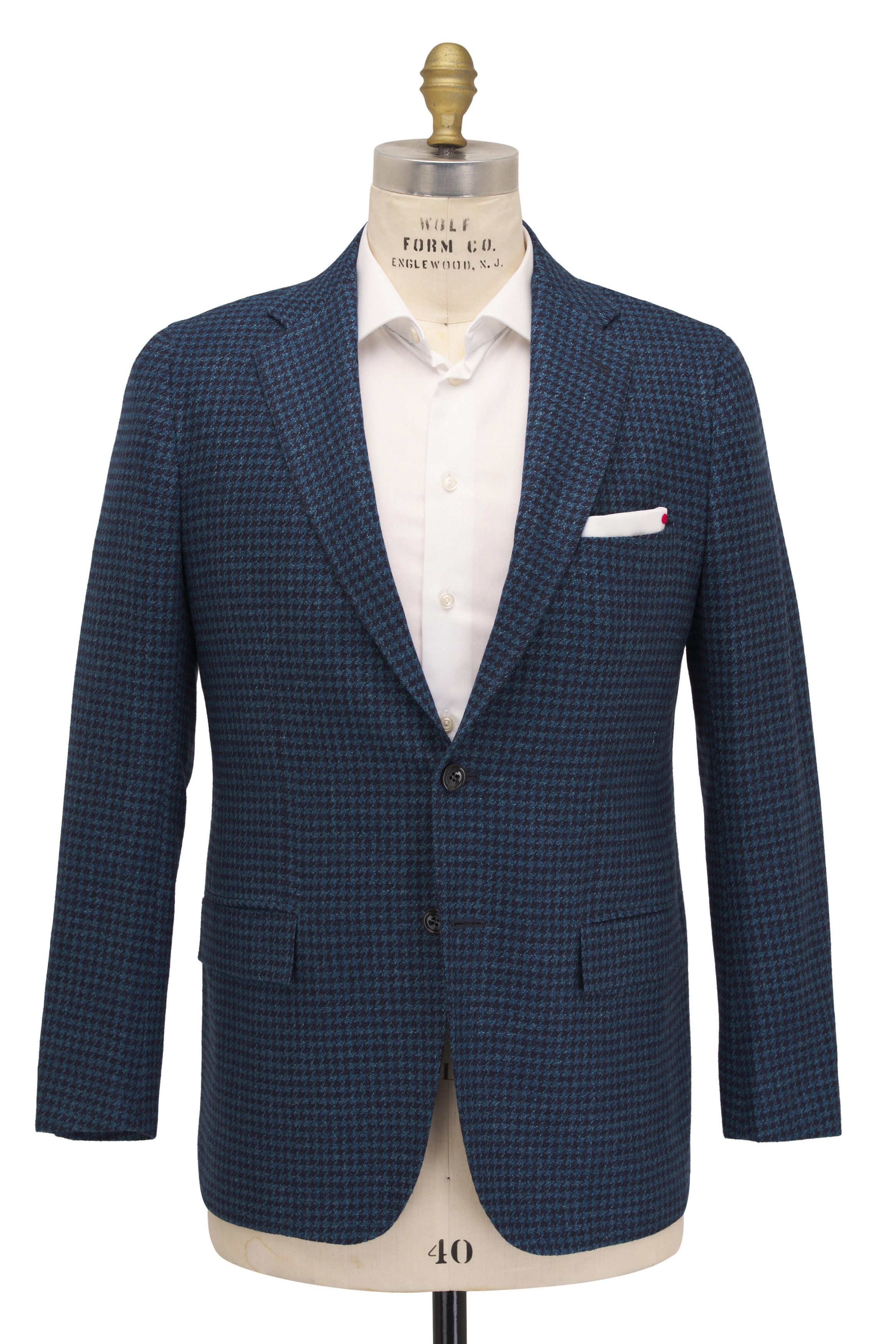 Kiton o1mtch0225 Houndstooth Sportcoat in Teal Size US L / EU 52-54 / 3 - 1 Thumbnail