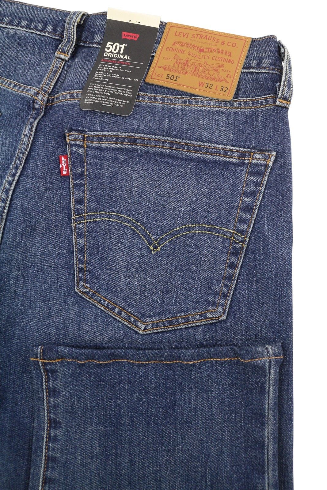 Levi's 501 W32/L32 Straight Stretch Big E Blue Jeans 87067 Size US 32 / EU 48 - 5 Thumbnail