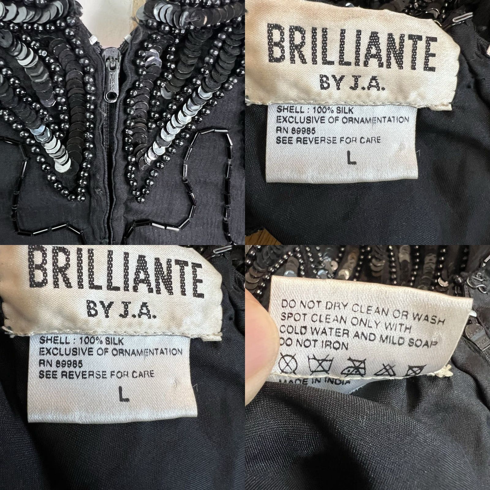 Vintage VINTAGE Brilliante by J.A. Silk Sequin Beaded Evening Dress Womens Large Black 90s Party Cocktail Chiffon Size L / US 10 / IT 46 - 8 Thumbnail