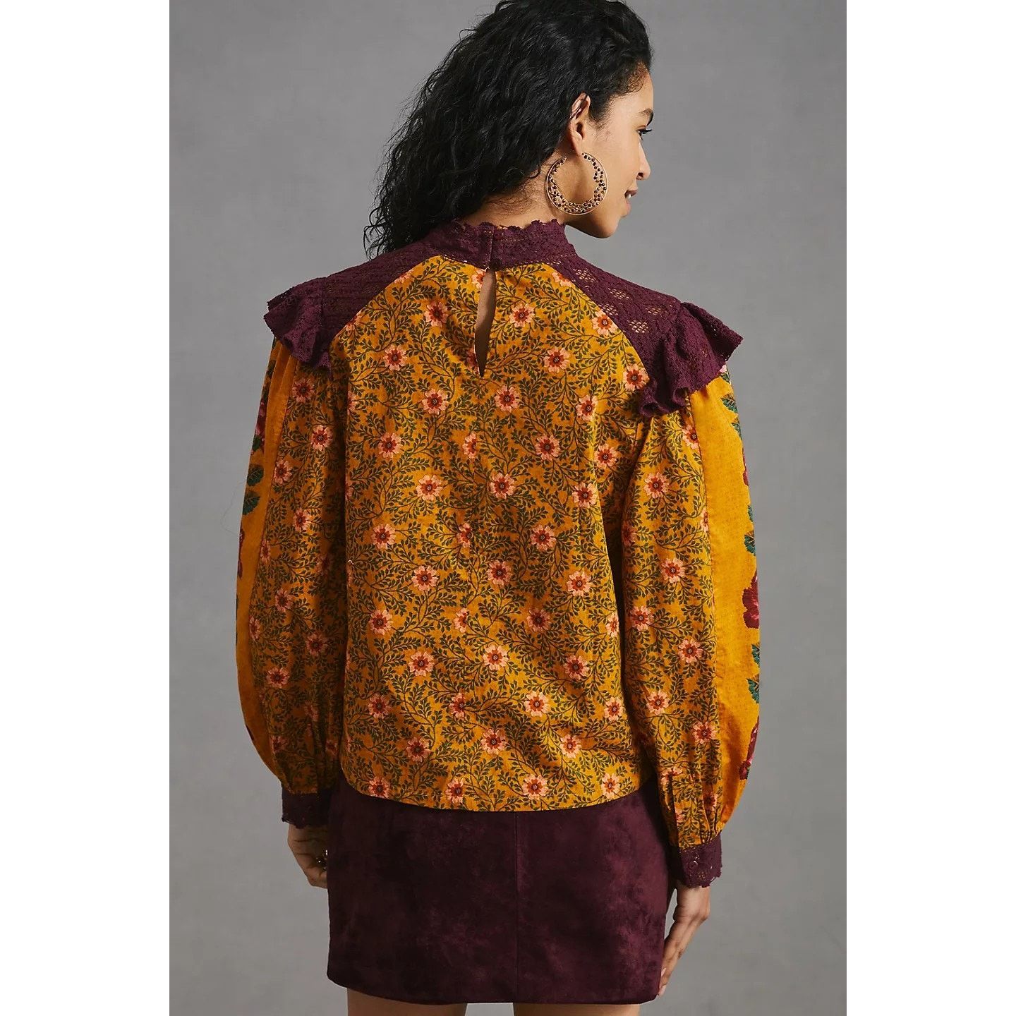 Anthropologie New Farm x Anthropologie Ruffled Blouse SMALL Yellow Motif Size S / US 4 / IT 40 - 5 Thumbnail