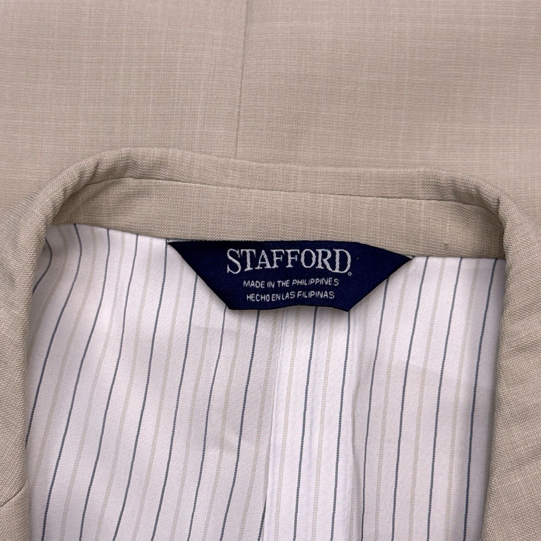 Stafford Stafford Suit 2 Piece Long Tan Pleated Notch Lapel Single-Breasted 46 Chest 48 36 Skinny? Size 46R - 4 Thumbnail