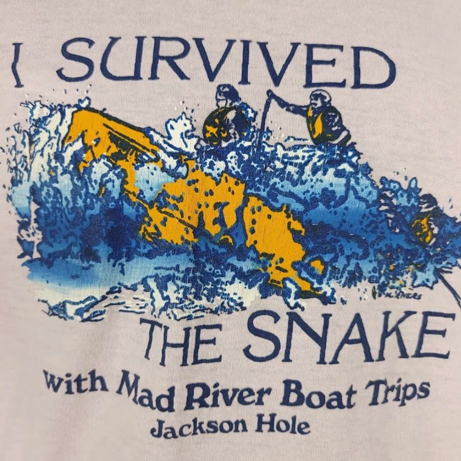 Jerzees VINTAGE Snake River White Water Rafting T Shirt Mens Size S 80s Jackson Hole USA Nike? Size US XS / EU 42 / 0 - 3 Thumbnail