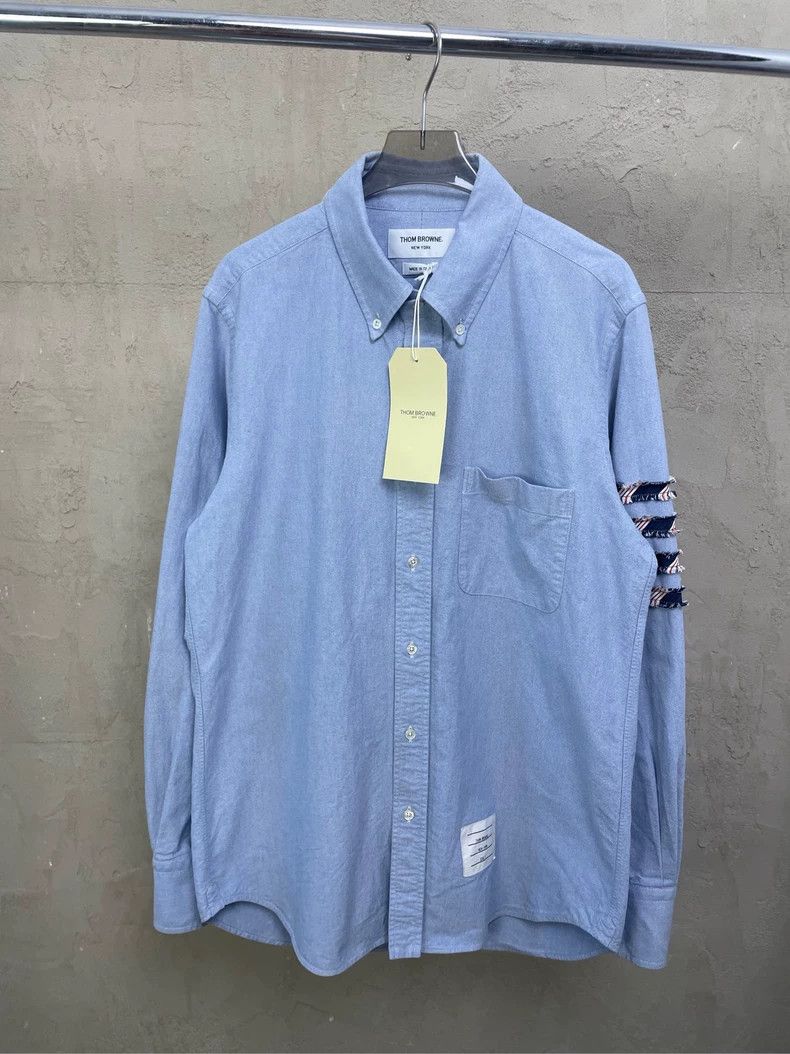 Thom Browne Thom Browne Size 2Long Sleeve Shirt with Blue Color Stripe Size US M / EU 48-50 / 2 - 1 Thumbnail