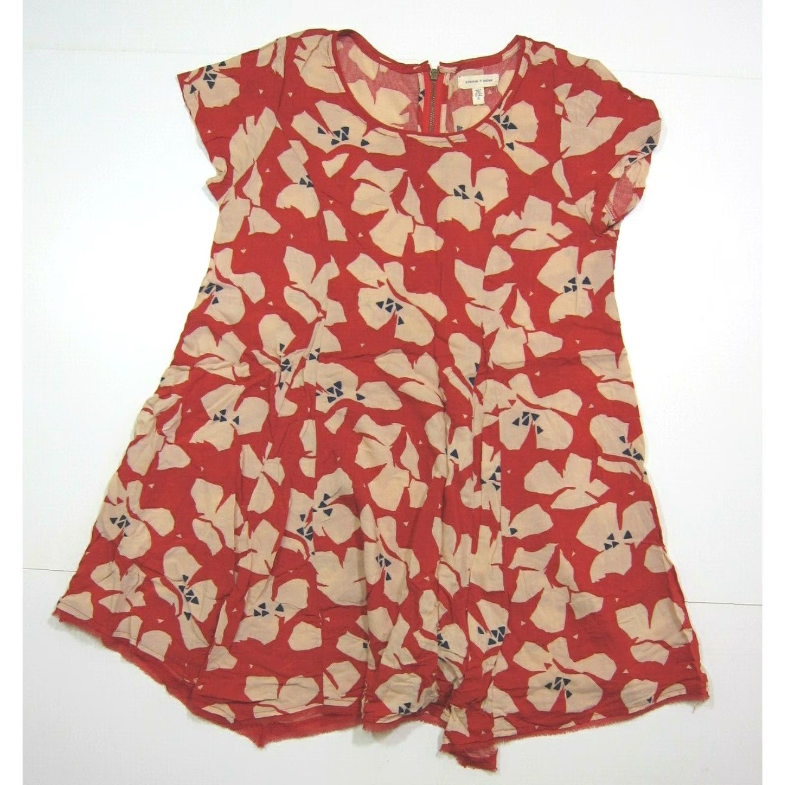Vintage Silence + Noise 100% Rayon Red Blue Ivory Floral Tunic Sheath Dress Women Small Size S / US 4 / IT 40 - 2 Thumbnail