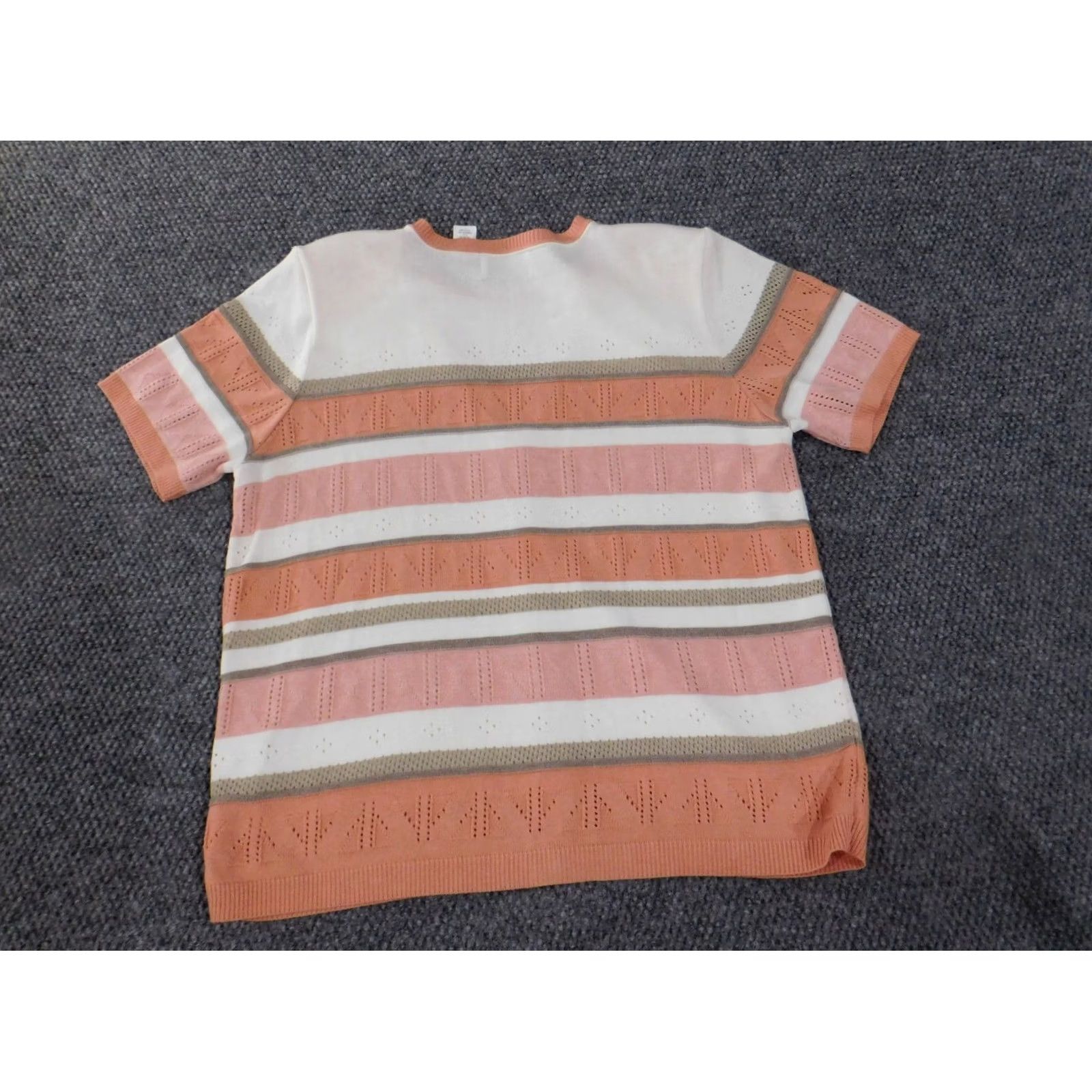 Vintage Alfred Dunner Cardigan Sweater L Orange Raglan Short Sleeve V-Neck Knit Striped Acrylic Shoulder Pads Size L / US 10 / IT 46 - 7 Thumbnail