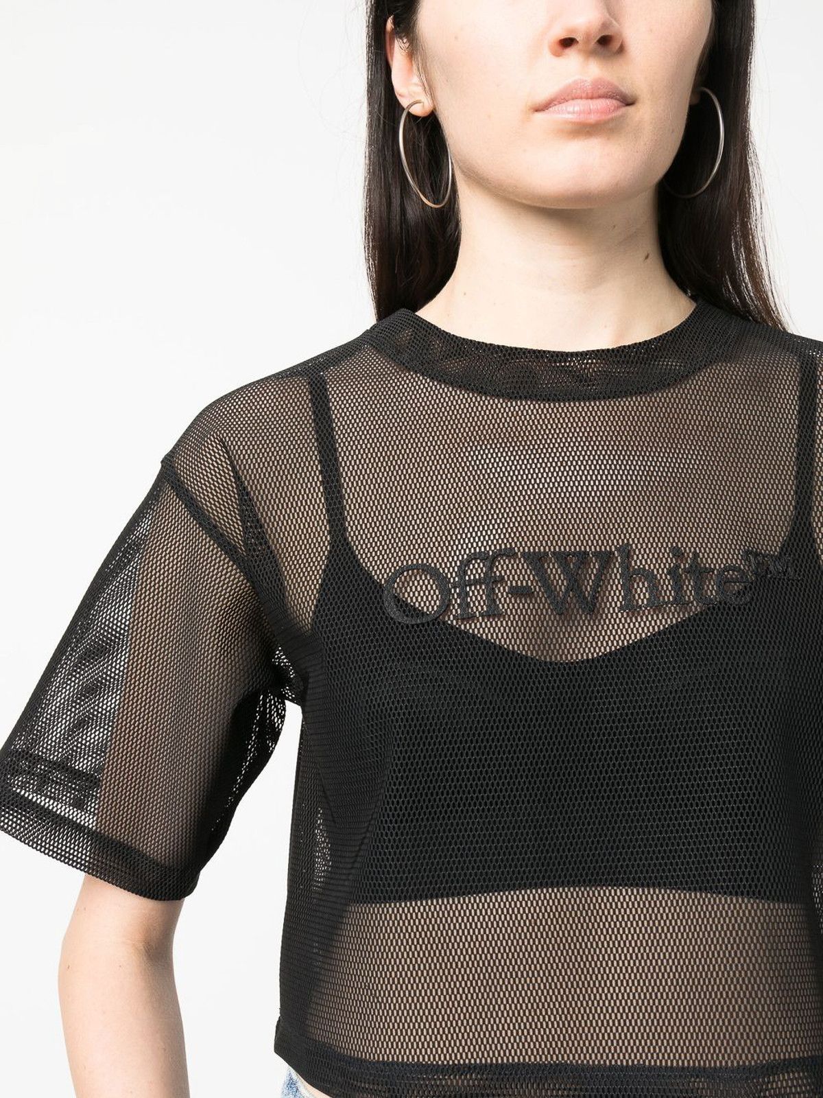 Off-White o1gr1nt0325 Bookish Mesh Crop T-Shirt in Black Size S / US 4 / IT 40 - 5 Thumbnail