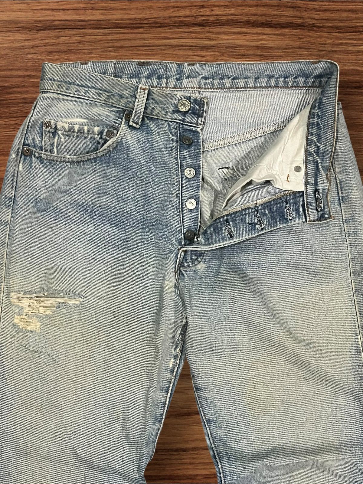 Levi's × Levi's Vintage Clothing × Vintage Vintage 80s Levi’s 501 Button Fly Blue Washed Trashed Jeans Size US 28 / EU 44 - 5 Thumbnail
