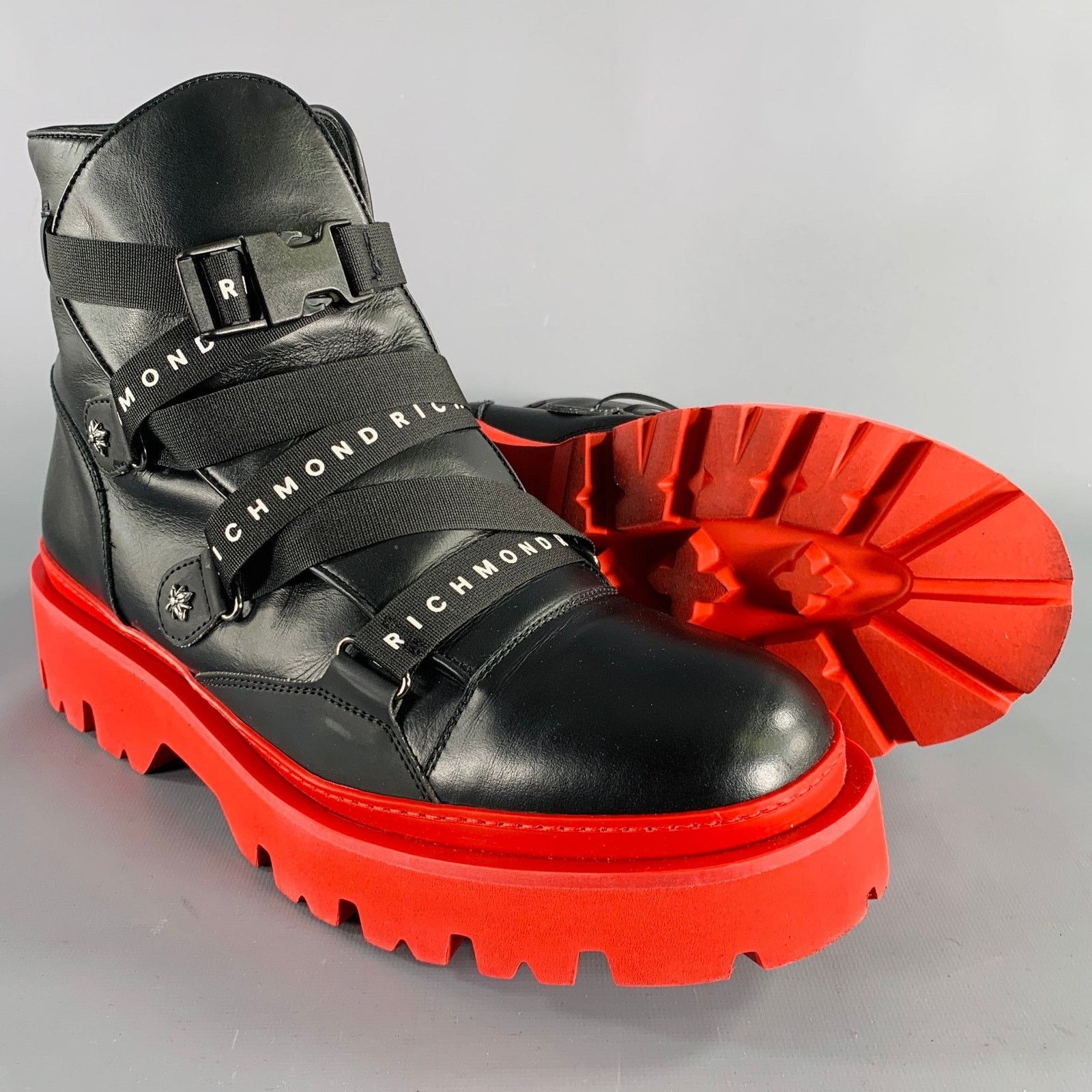 John Richmond Size 13 Black Red Solid Leather Track Sole Boots Size US 13 / EU 46 - 5 Thumbnail