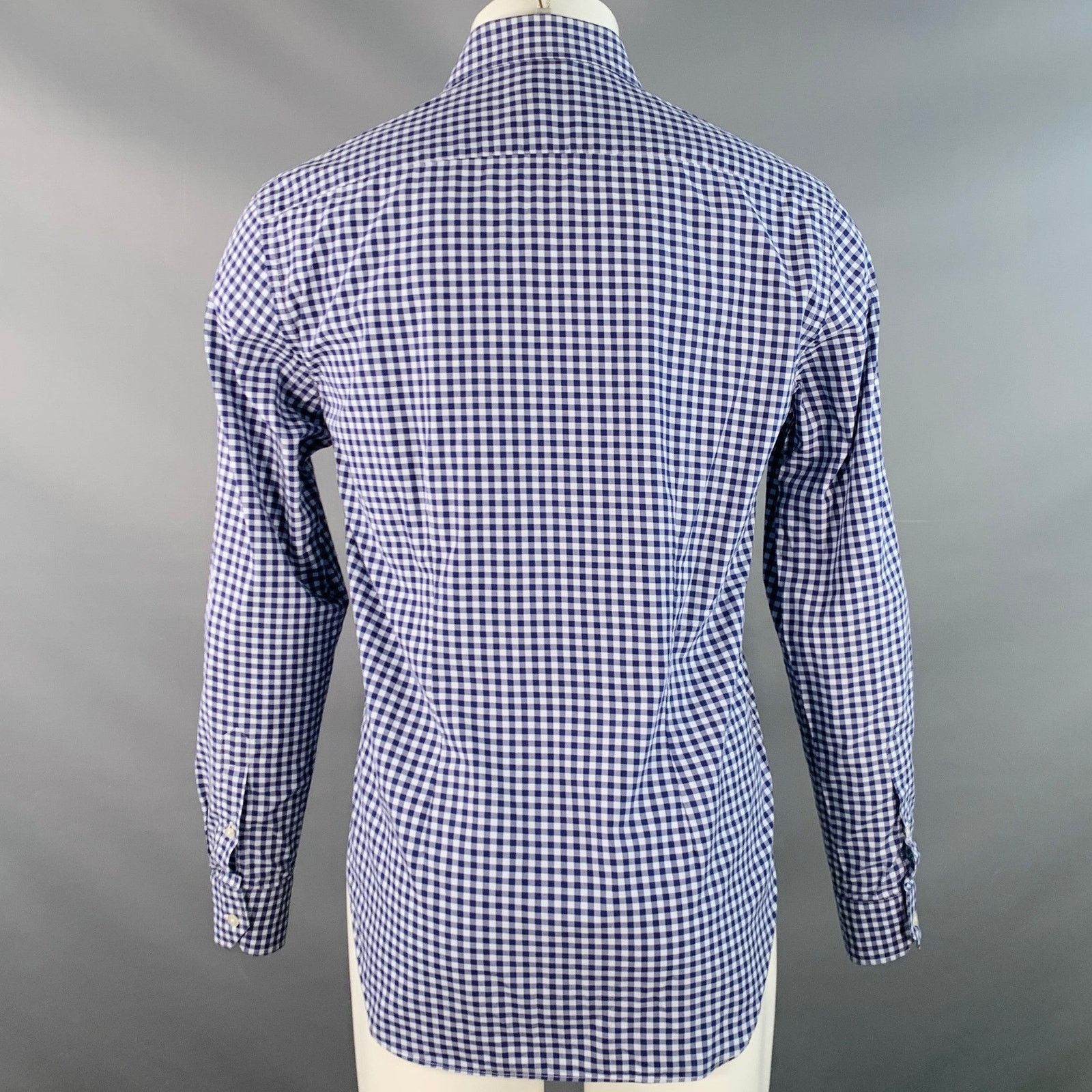Culturata White Navy Blue Gingham Cotton Tailored Fit Long Sleeve Size US M / EU 48-50 / 2 - 4 Thumbnail