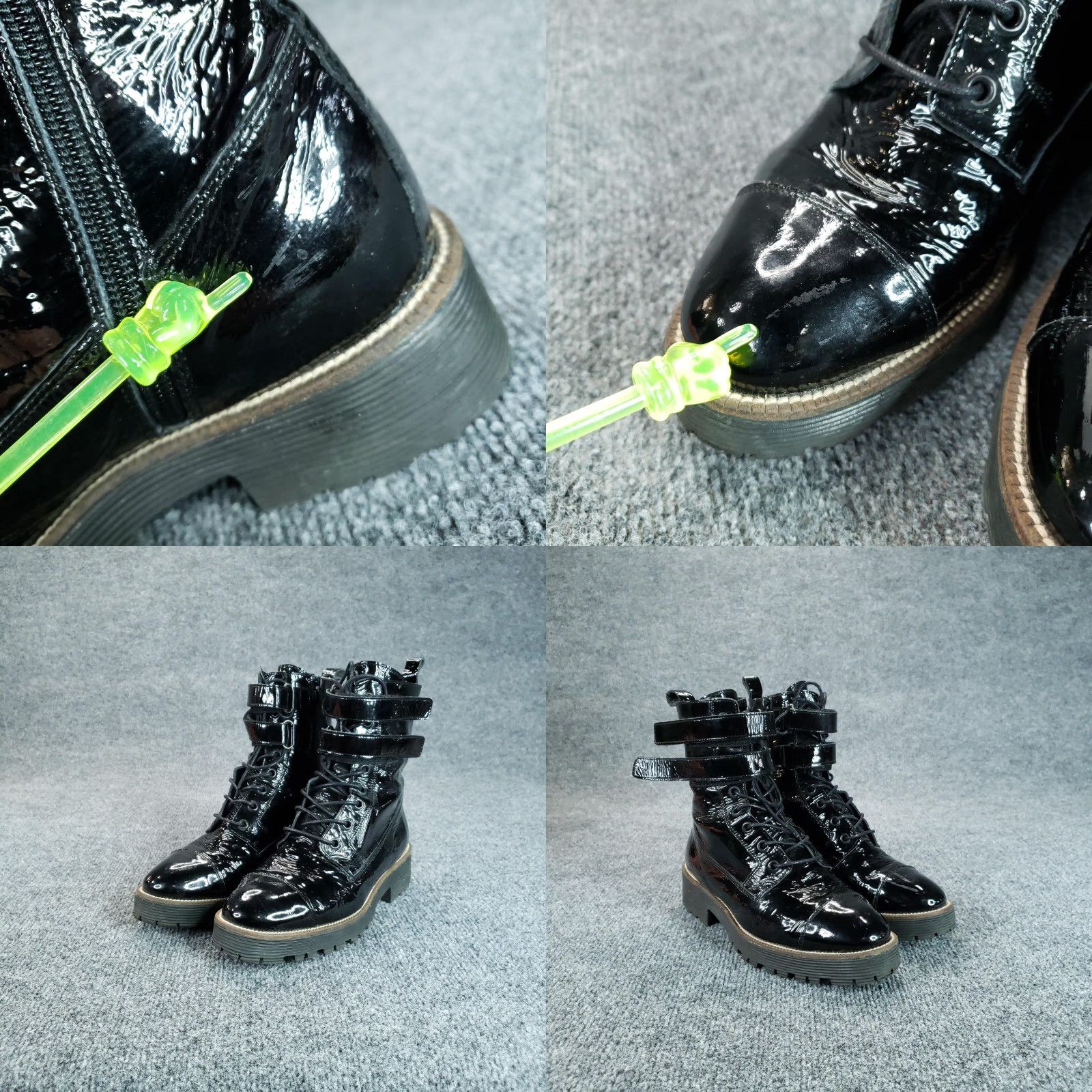 Vintage Shellys London Combat Boots Womens 7.5 Black Patent Leather Lug Sole Mid-Calf Size US 8 / IT 38 - 10 Thumbnail