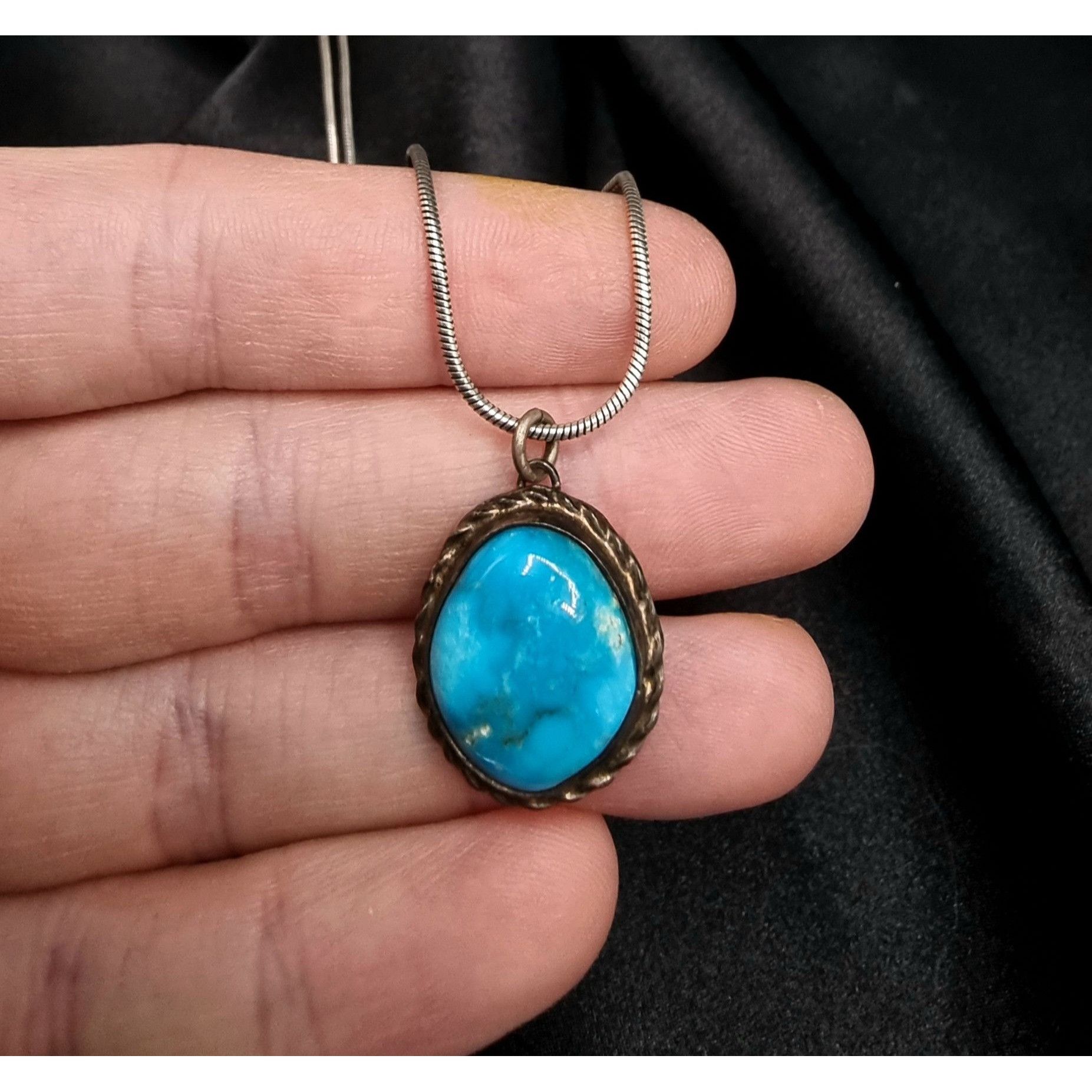 Vintage Vintage Genuine Turquoise Pendant Necklace 925 Sterling Silv Size ONE SIZE - 4 Thumbnail