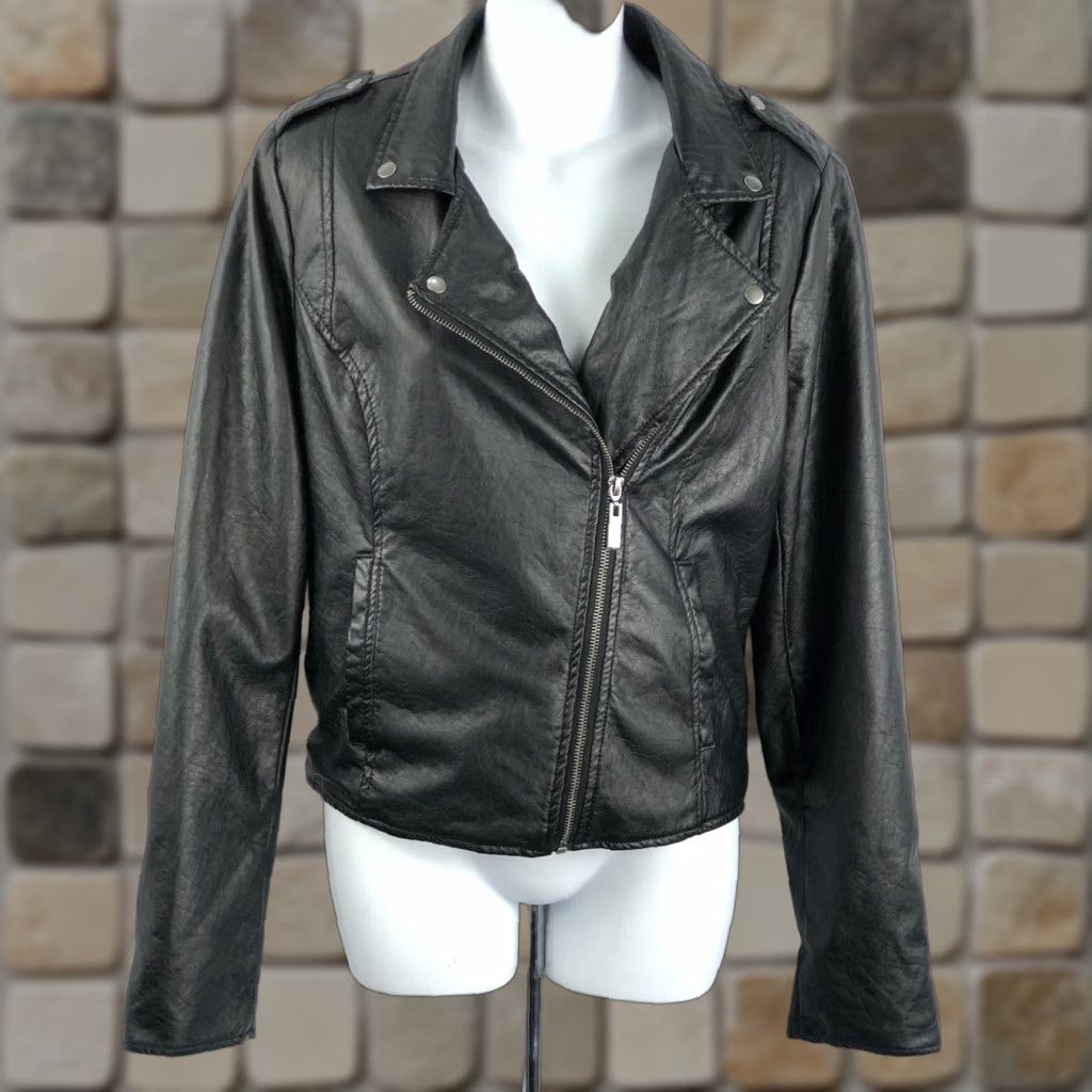 Vintage Arizona Motorcycle Jacket L Black Faux Leather Arizona Brand Women's Short Sleeve? Size L / US 10 / IT 46 - 1 Thumbnail