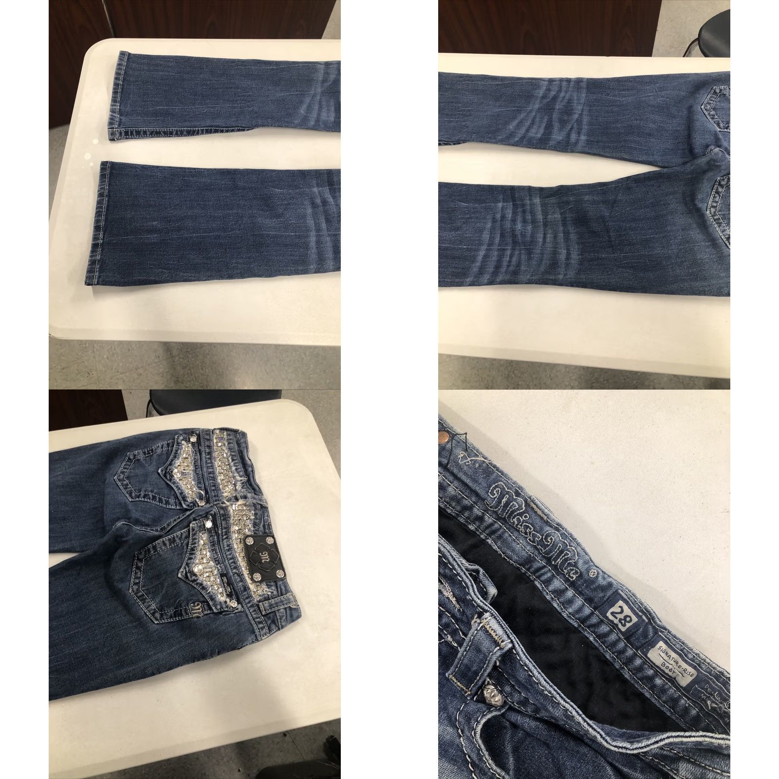 Miss Me MISS Me Boots blue denim Jeans Womens sz 30 x 30.5 bootcut rhinestone bling pockets 5-pocket low rise regular fit denim Size 28" / US 6 / IT 42 - 8 Thumbnail