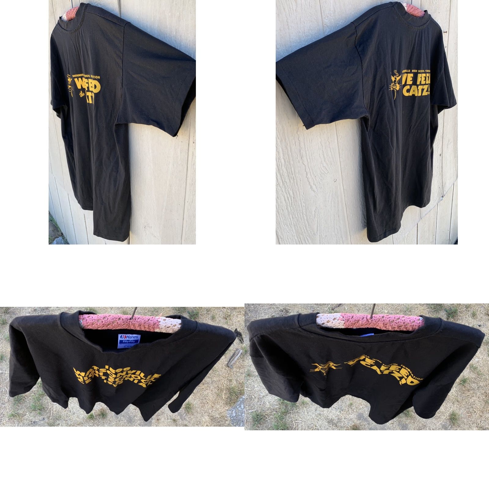 Hanes VINTAGE Watsonville High School Centennial 1992 We Feed The Cats T Shirt XL Hanes Fifty-Fifty Black Short Sleeve Mens Size US XL / EU 56 / 4 - 8 Thumbnail