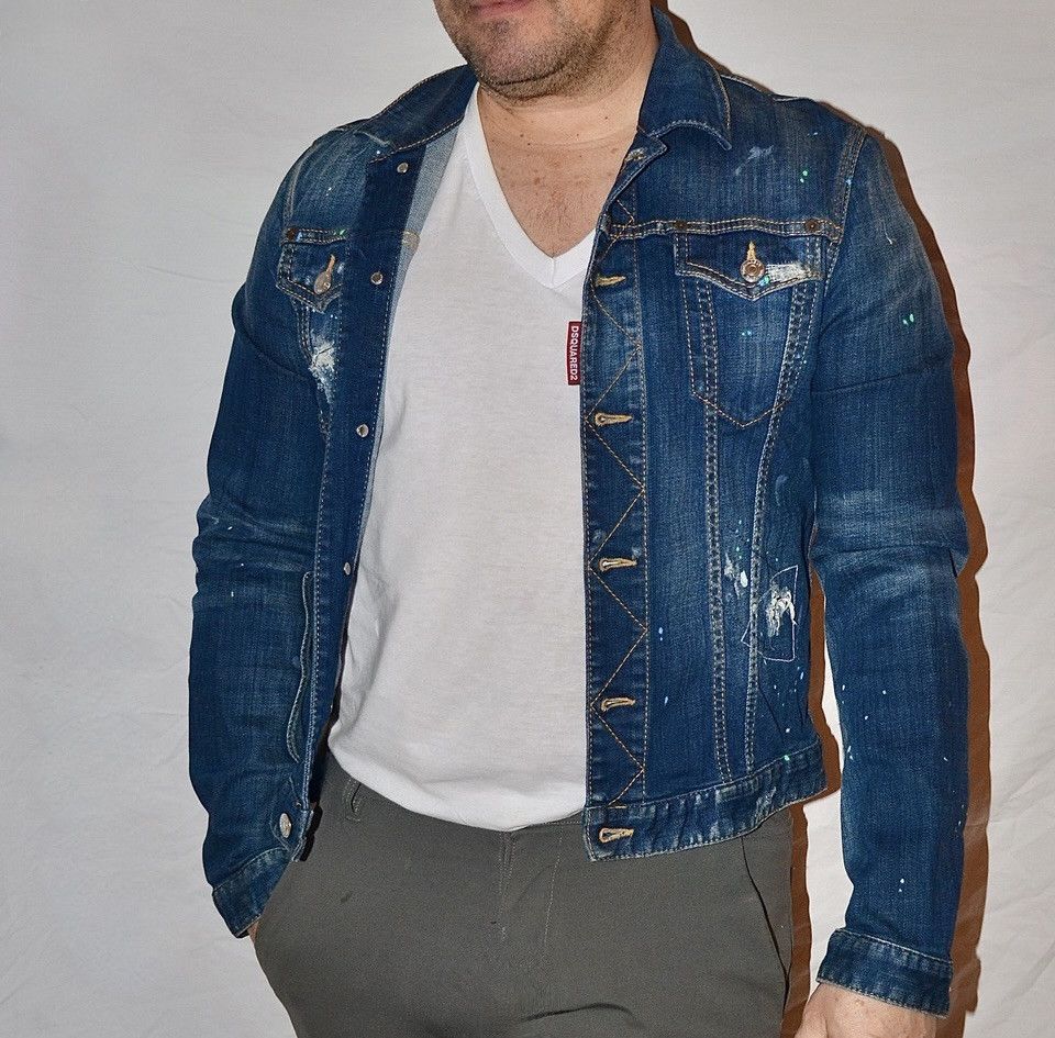 Dsquared2 DSQUARED2 Distressed Paint Splatter Denim Jacket 48 Slim Size US S / EU 44-46 / 1 - 4 Thumbnail
