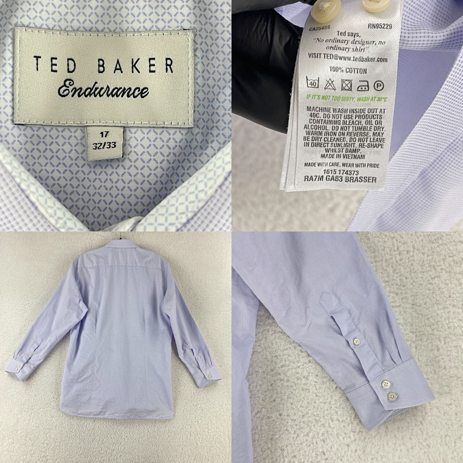 Ted Baker Ted Baker Endurance Button-Up Dress Shirt Mens XL Purple Geo Print 100% Cotton Geometric City London Preppy Shirt Size 46R - 8 Thumbnail