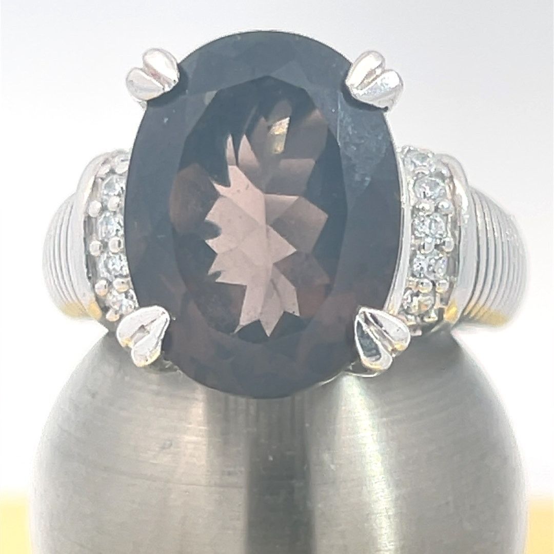 & Other Stories Judith Ripka - Smoky Quartz 925 Sterling CZ Diamonique Ring Size ONE SIZE - 8 Thumbnail