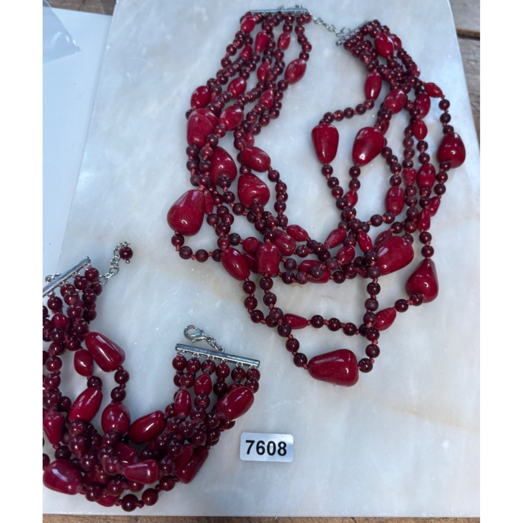 Other Vintage Red Beaded Necklace & Bracelet Set Size ONE SIZE - 9 Thumbnail