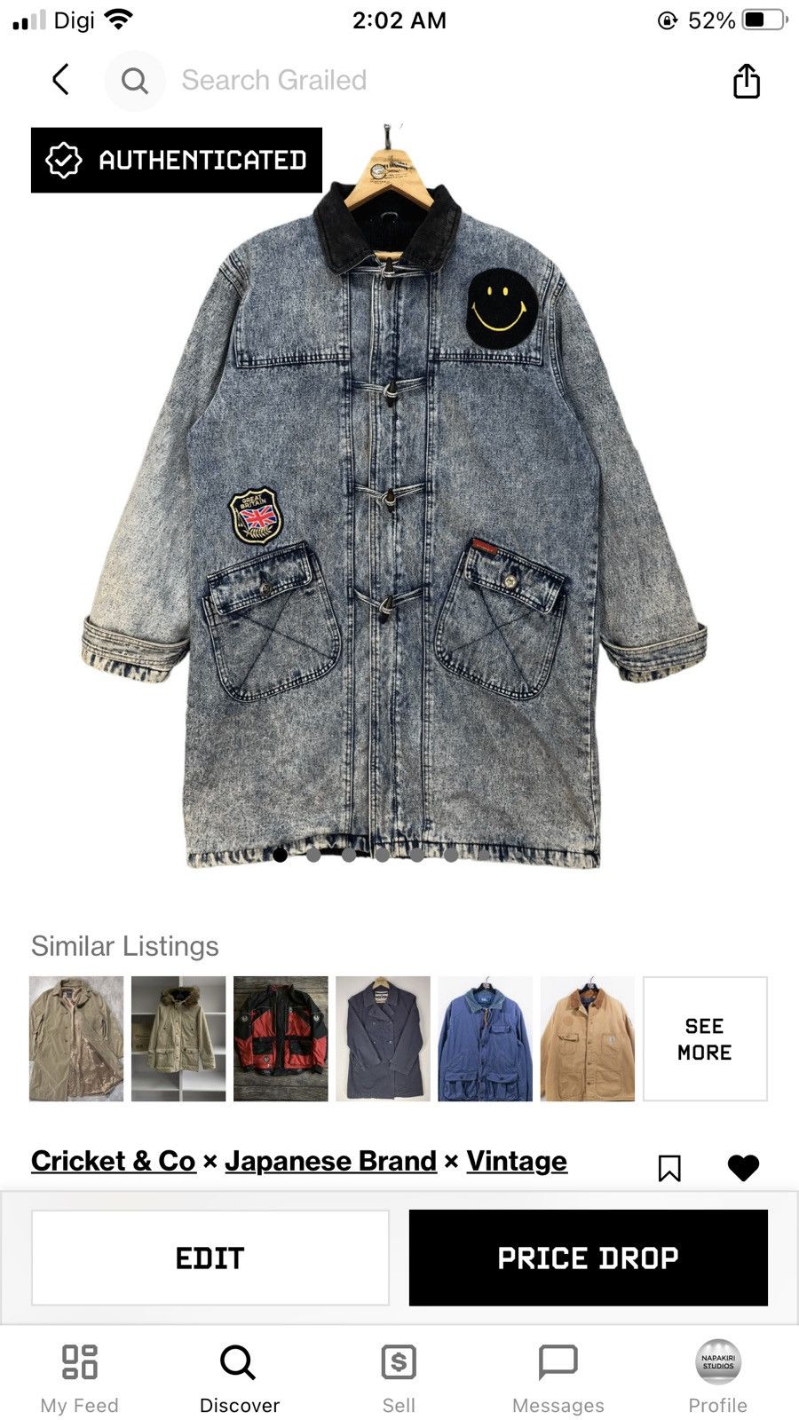 Japanese Brand RARE🔥 CRICKET Washed Denim Duffle Coat #4884-37 Size US XL / EU 56 / 4 - 18 Thumbnail