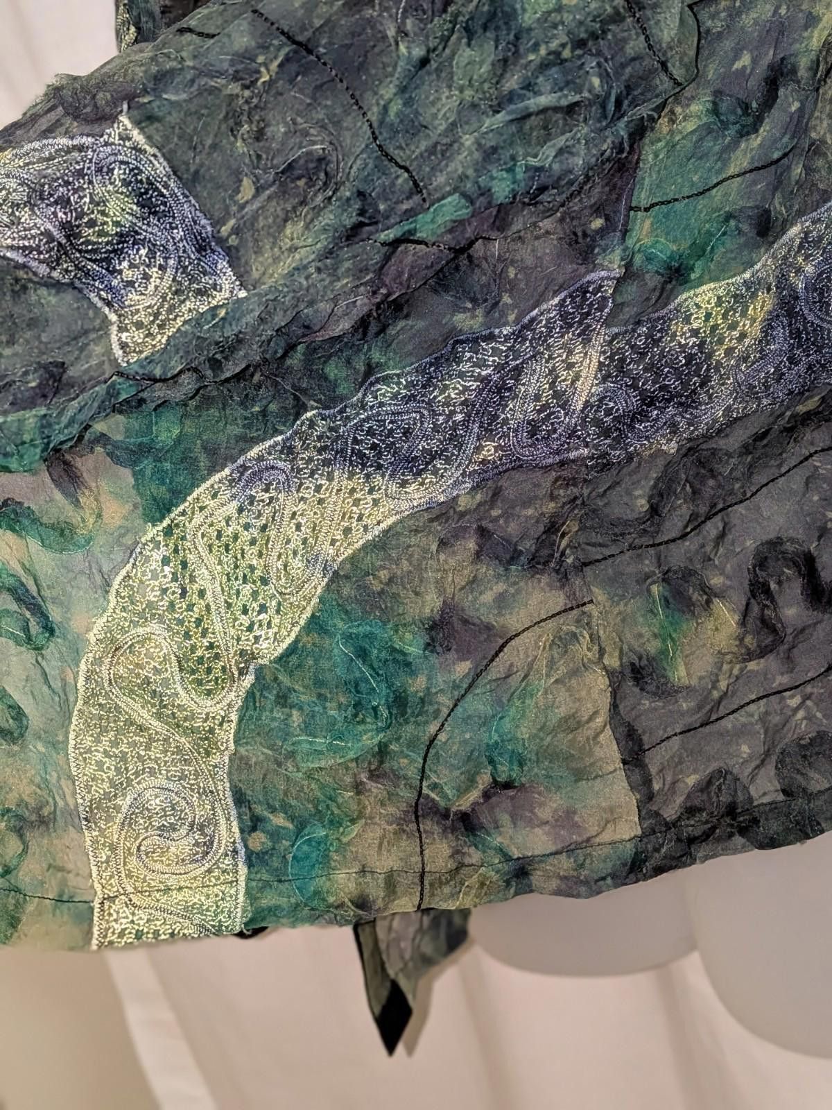 Designer Indigo Moon Silk Sheer Textured Embroidered Tie Dye Jacket Size L / US 10 / IT 46 - 6 Thumbnail