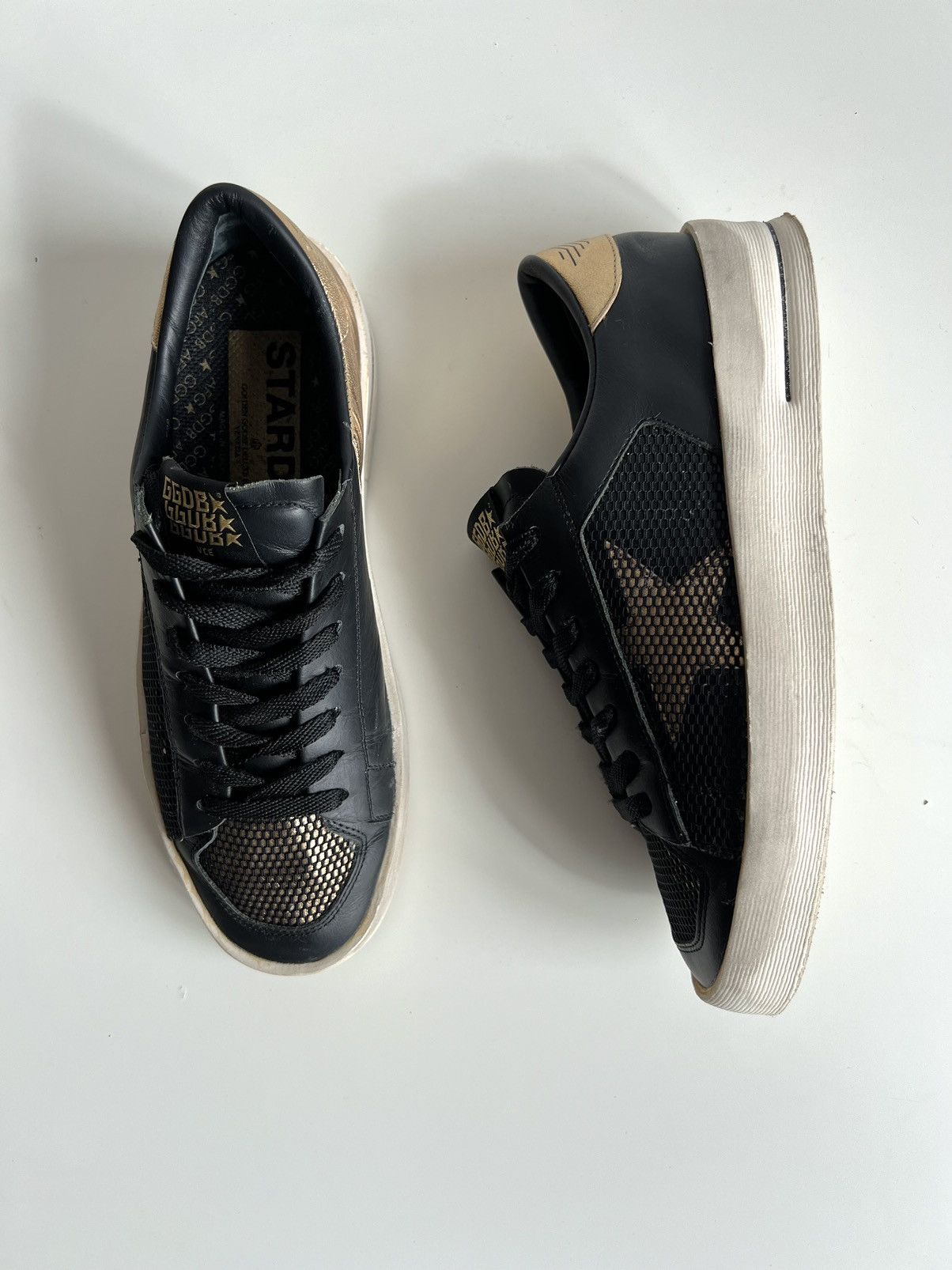 Golden Goose Golden Goose Stardan Black Leather/Mesh Gold Sneakers Size US 8 / IT 38 - 6 Thumbnail