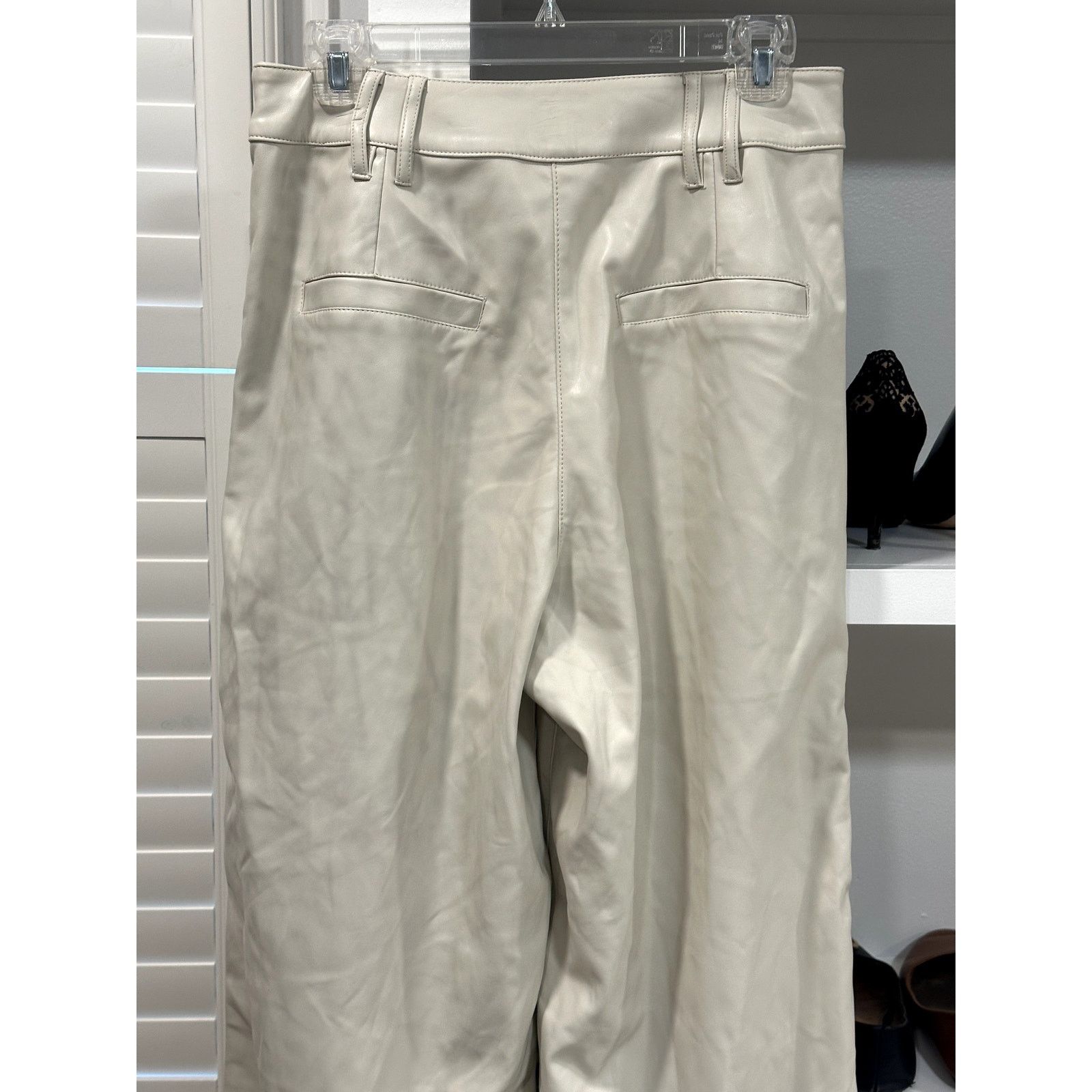 Topshop Topshop Faux Leather Super Wide Leg Tailored Pants Ecru 6 Size 28" / US 6 / IT 42 - 6 Thumbnail