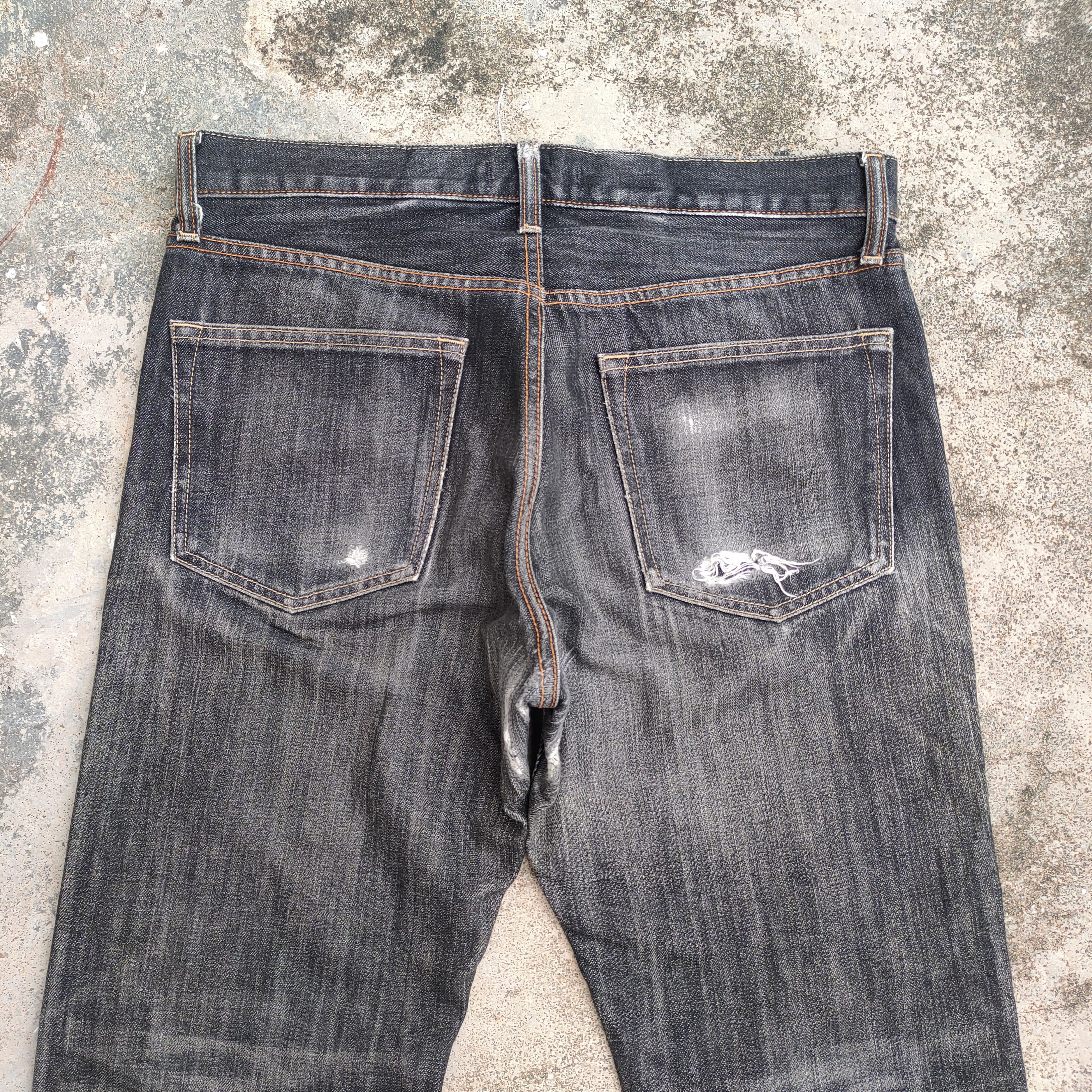 Japanese Brand vintage Japan faded black ripped jeans denim pants Size US 33 - 10 Thumbnail