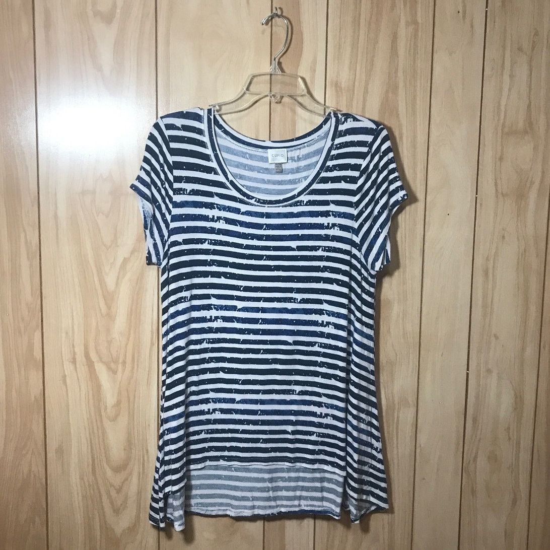 Other Cupio White & Blue Striped Scoop Neck Short Sleeve Top XL Size XL / US 12-14 / IT 48-50 - 1 Thumbnail