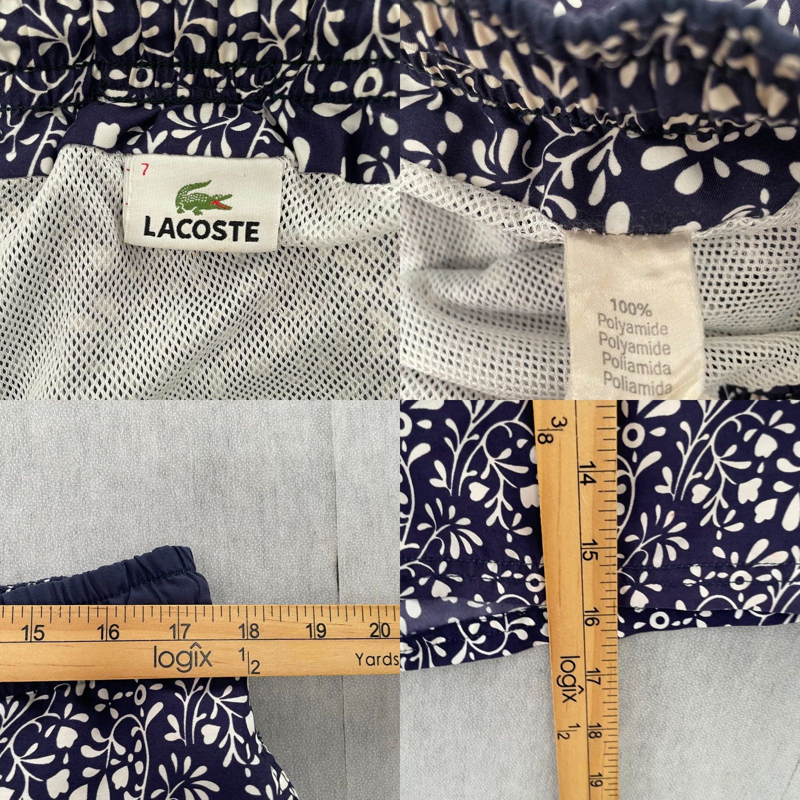 Lacoste Lacoste Shorts Adult 2XL Blue Floral Swim Trunks Board Lined Pockets Logo Mens 7 Size US 39 - 8 Thumbnail