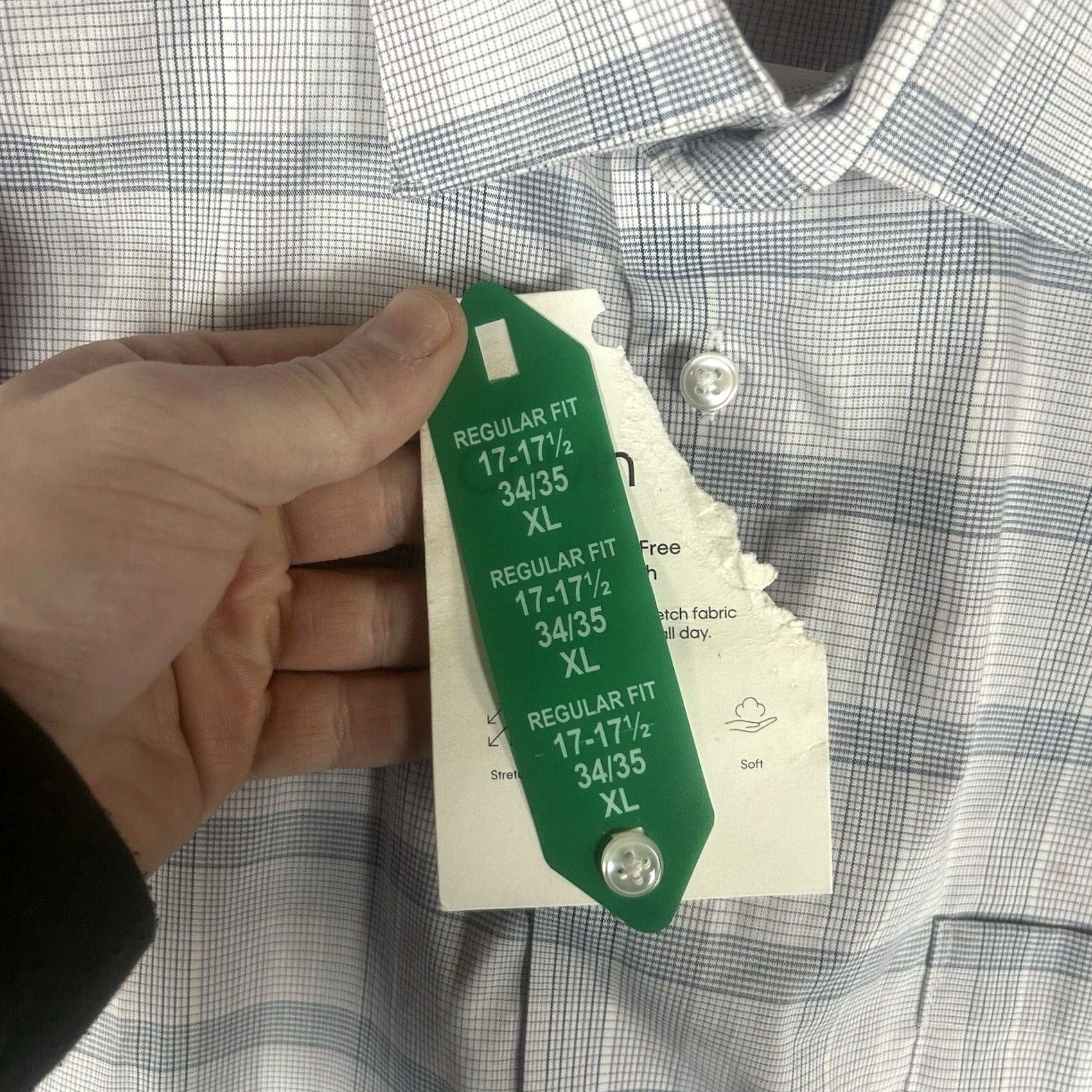 Calvin Klein Calvin Klein Dress Shirt Mens 17.5 XL Regular Fit Wrinkle Free Stretch Blue Plaid Button Down Shirt Mens Size 48R - 3 Thumbnail