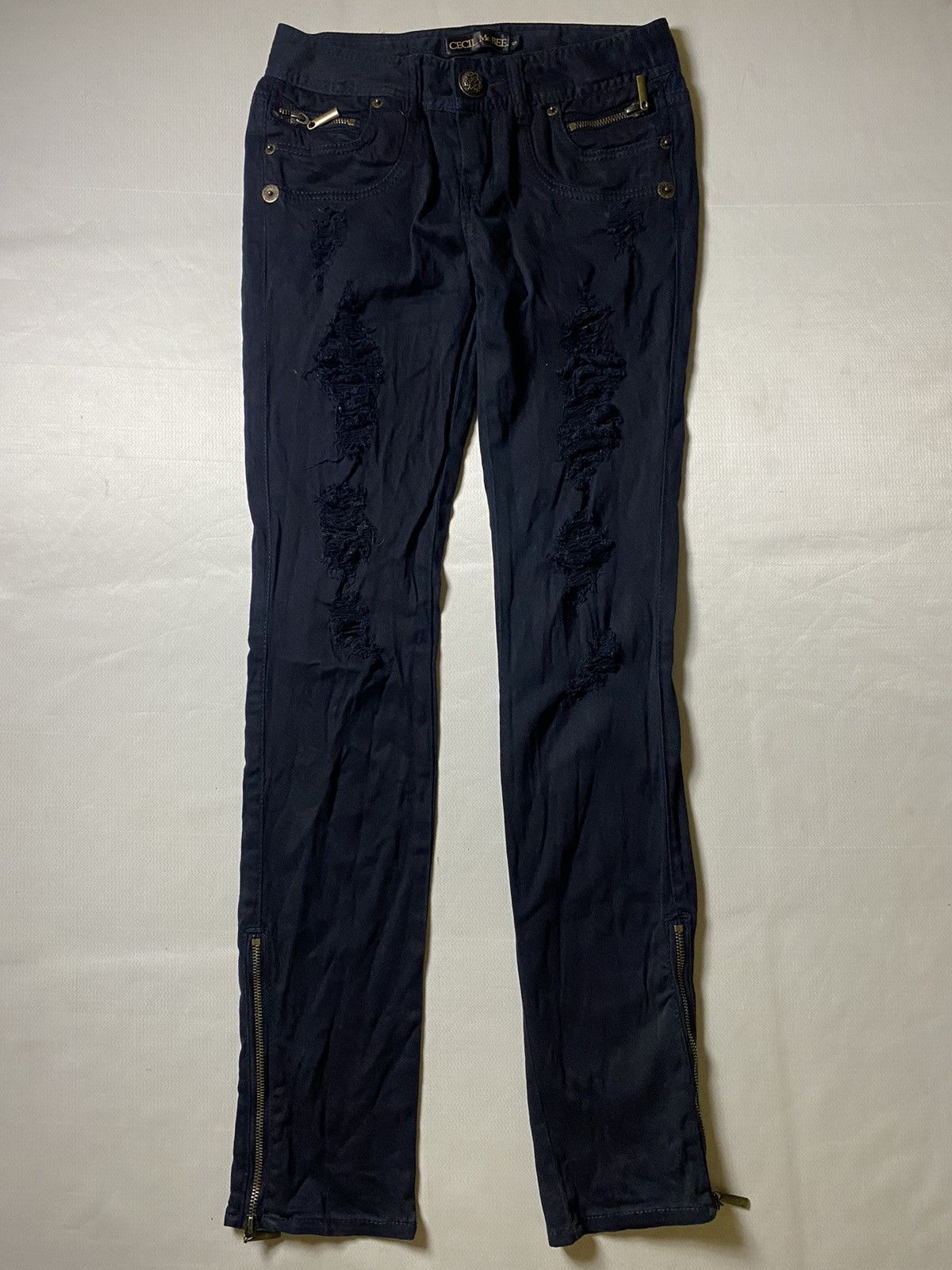 2000s Cecil Mcbee Black Skinny Distressed With Ankle Zip