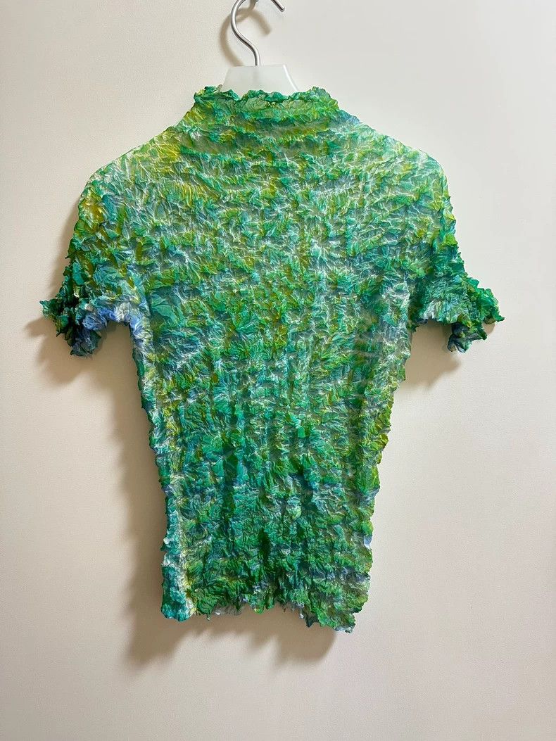 Issey Miyake Issey Miyake Green-blue pleated short-sleeved shirt Size M / US 6-8 / IT 42-44 - 2 Thumbnail