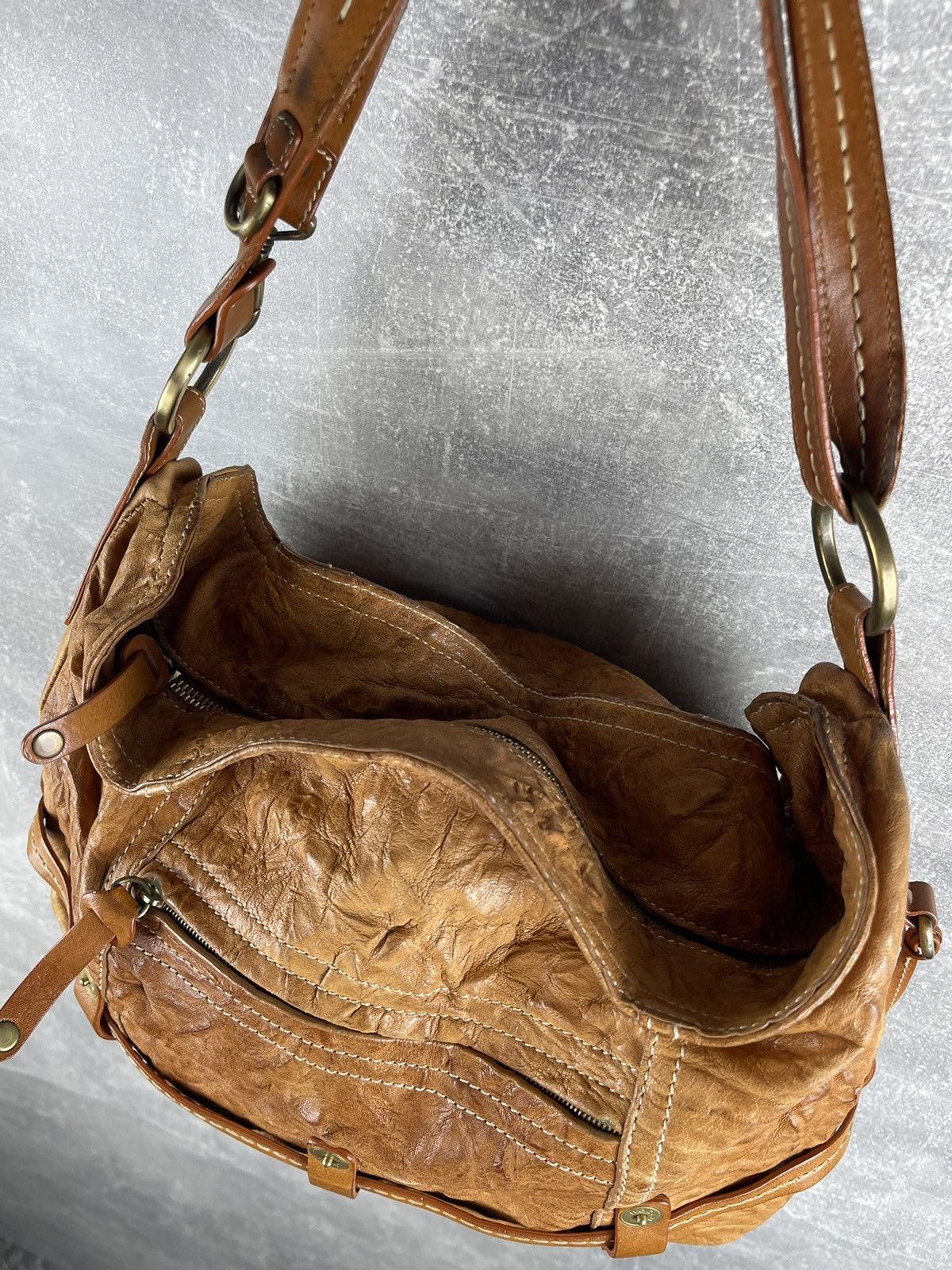 Hogan HOGAN Distressed Crinkled Leather Bag Slouchy Boho Vintage Size ONE SIZE - 5 Thumbnail