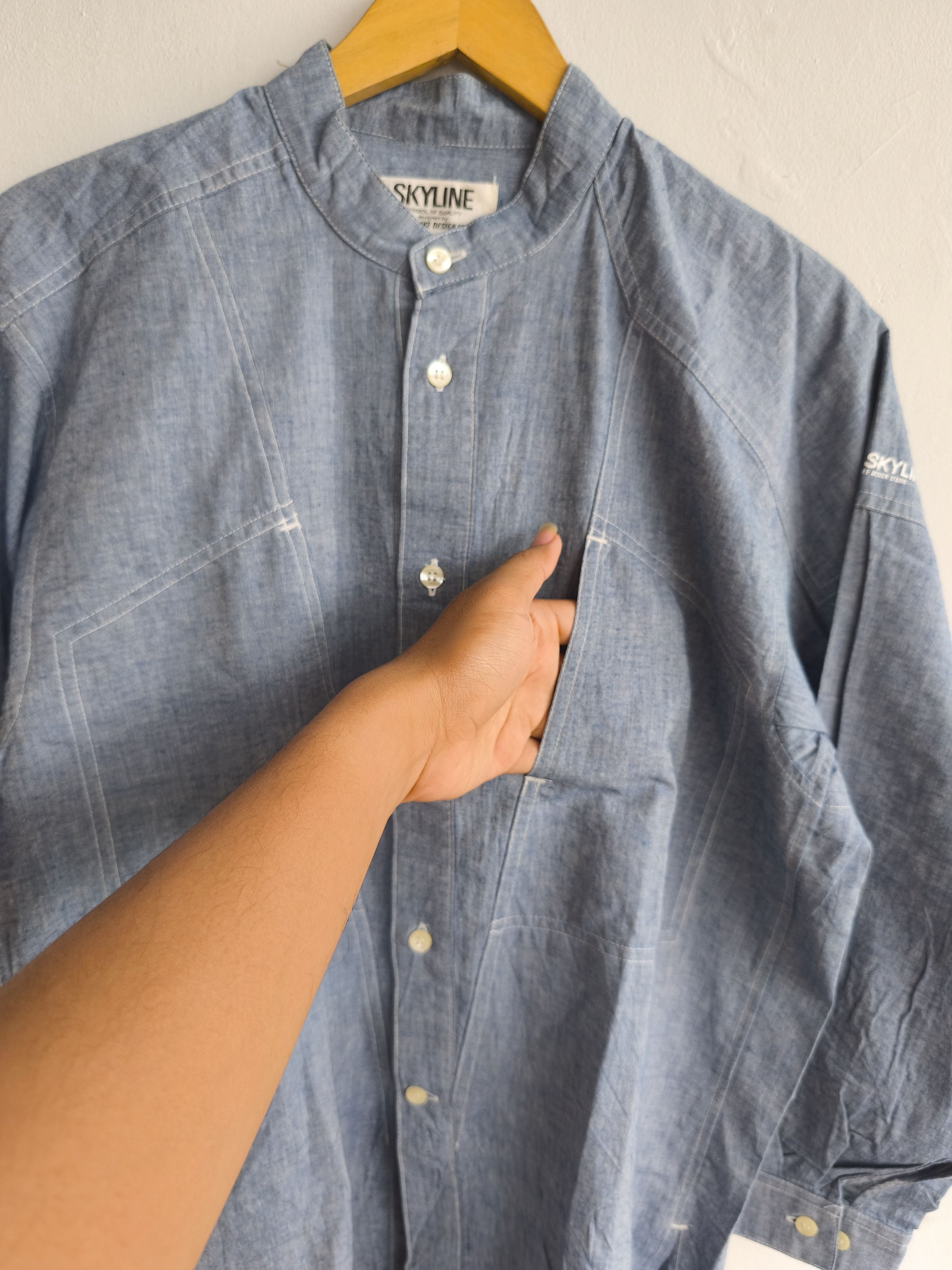 Issey Miyake Issey Miyake skyline chambray mandarin collar shirt Size US M / EU 48-50 / 2 - 3 Thumbnail