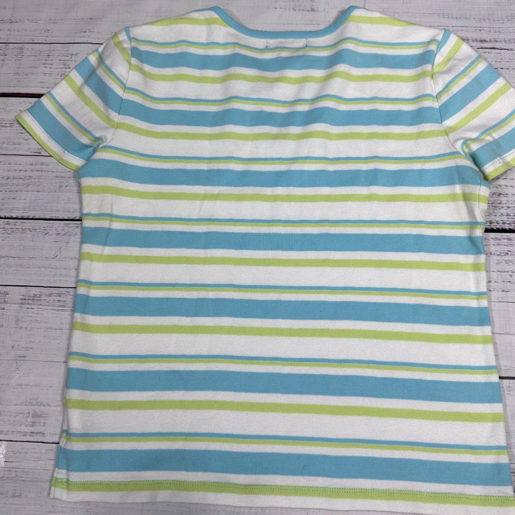 Chaps Chaps Women's Tee Shirt Top White Blue Green M Striped Short Sleeve 100% Cotton T-Shirt Size M / US 6-8 / IT 42-44 - 3 Thumbnail