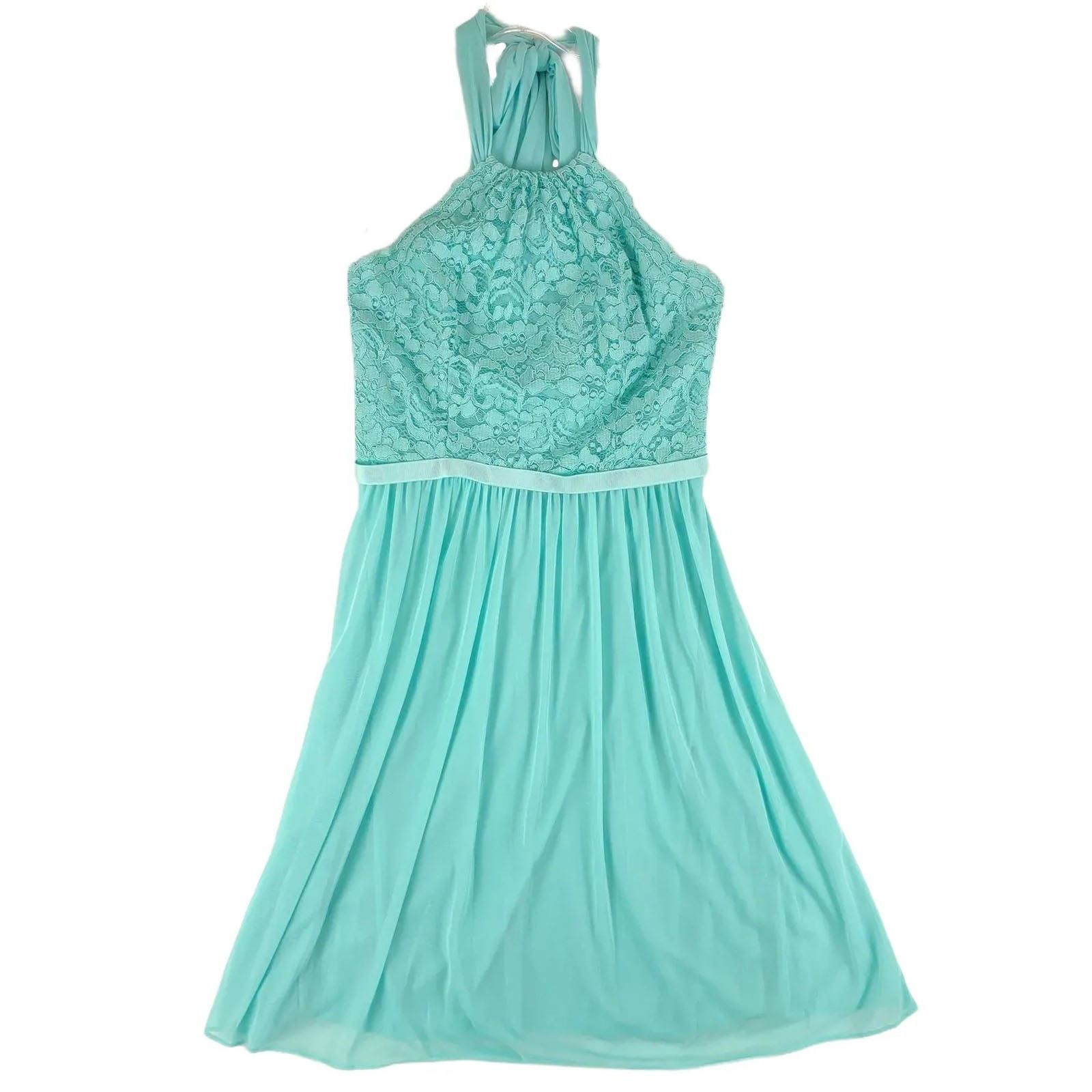 Other David's Bridal Aqua Short Lace Mesh Dress Halter Neckline Size M / US 6-8 / IT 42-44 - 2 Thumbnail