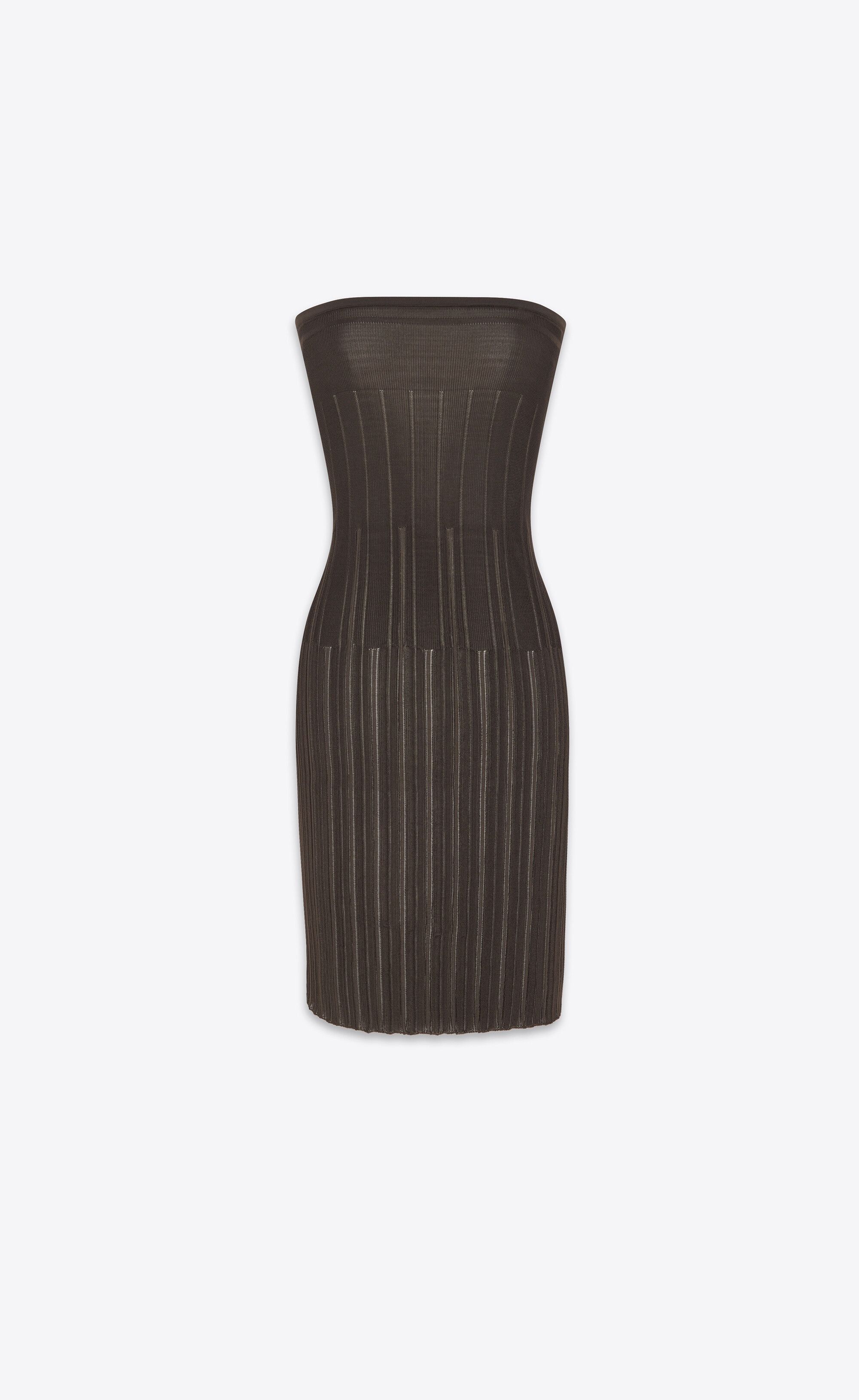 Saint Laurent Paris o1s1wg110125 780390 Strapless Dress in Striped Knit Brown Size S / US 4 / IT 40 - 1 Thumbnail