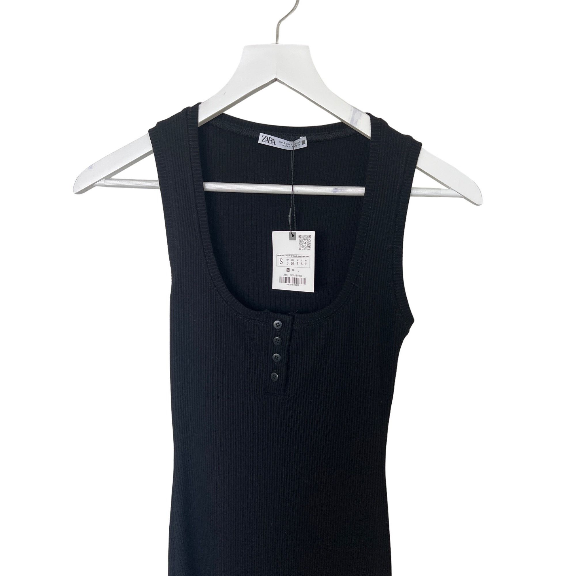 Zara Zara Black Ribbed Button Front Detail Sleeveless Midi Dress Size S / US 4 / IT 40 - 3 Thumbnail