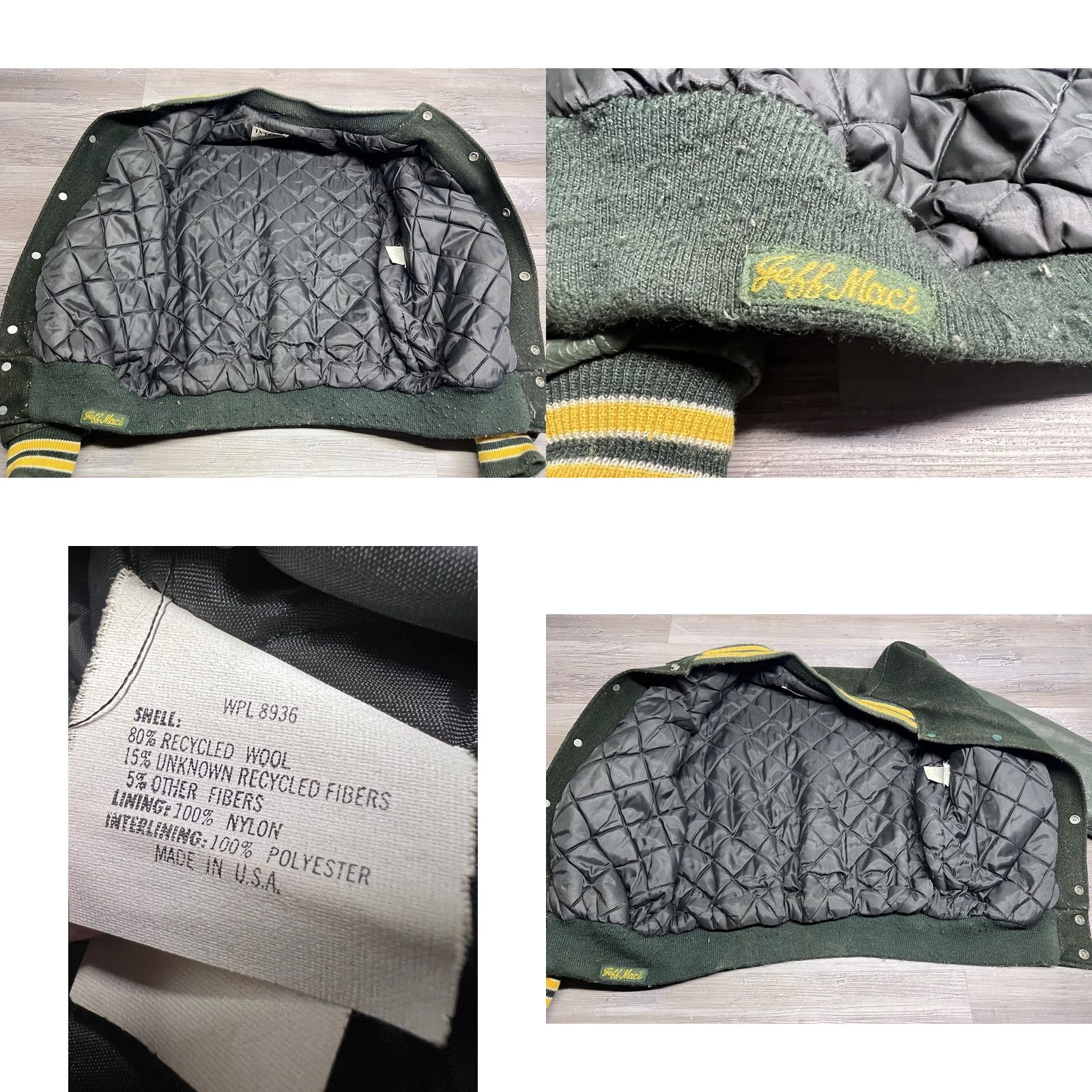 Vintage DeLONG Varsity Jacket Wool / Leather ISA Made Green Yellow Green Bay Packers 40 Mens Jacket Vintage 70s 80s 90s Size US XXS / EU 40 - 8 Thumbnail