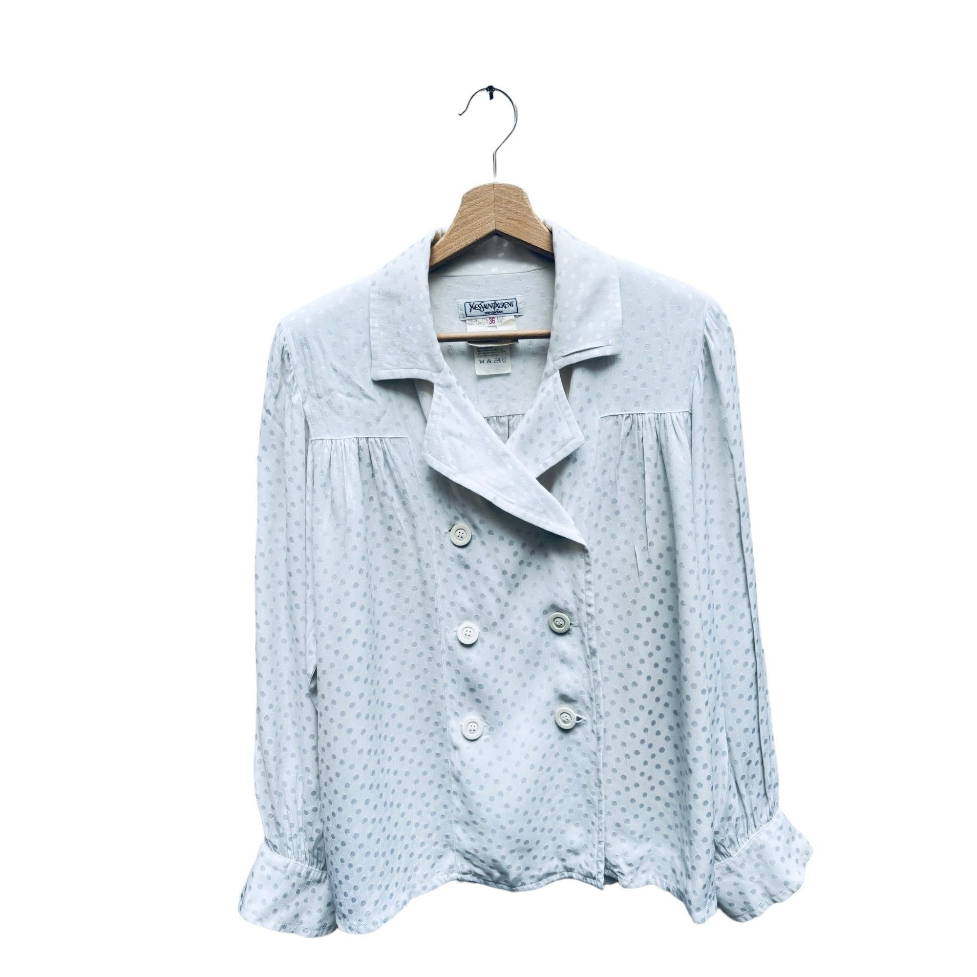 image of YVES Saint Laurent Fw 1991 White Dot Double Breasted Shirt, Women's (Size Medium)