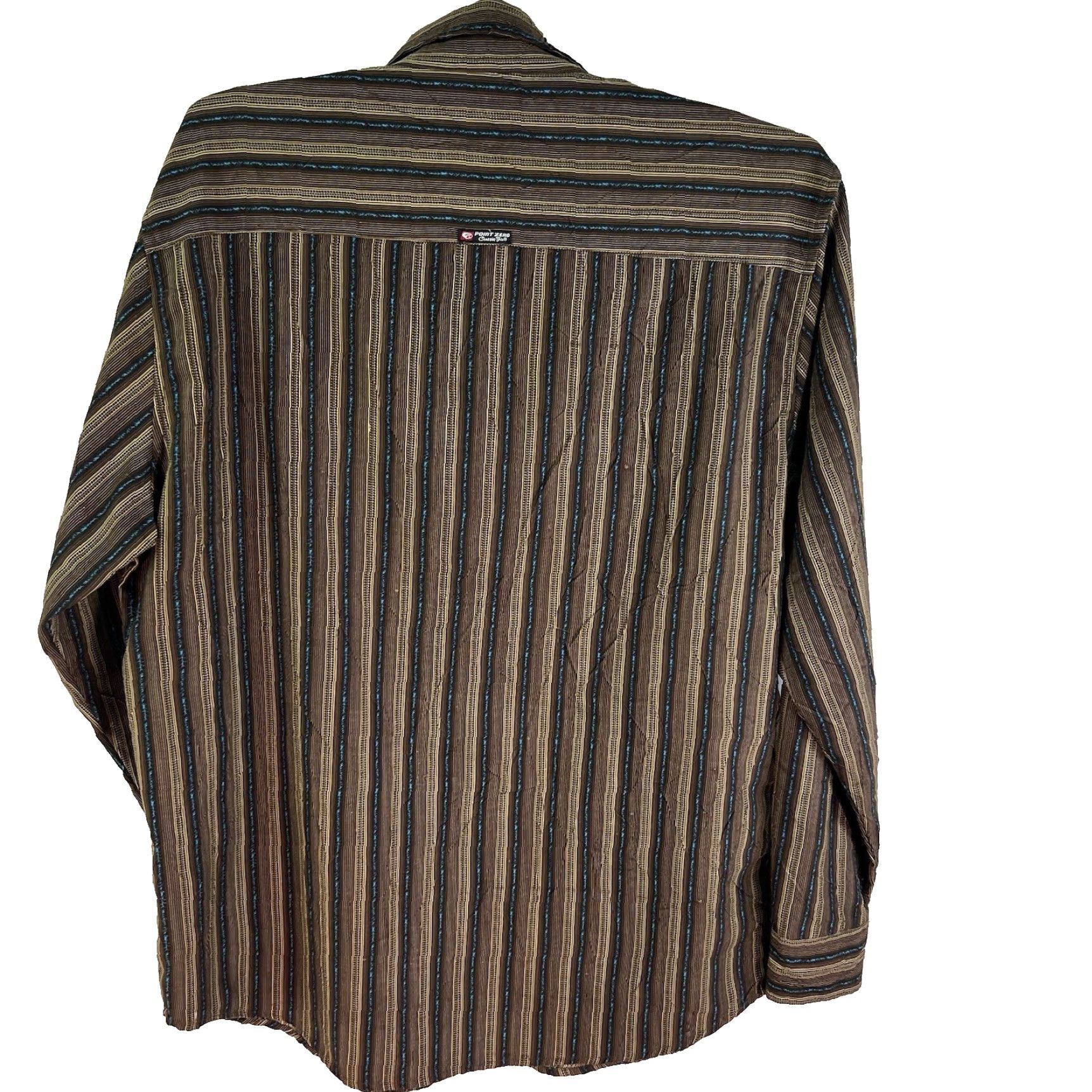 Point Zero Point Zero Classic Fit Button-Up Shirt Mens Size L Brown/Blue Striped Textured Collared Casual All Seasons Pockets Size US L / EU 52-54 / 3 - 2 Thumbnail
