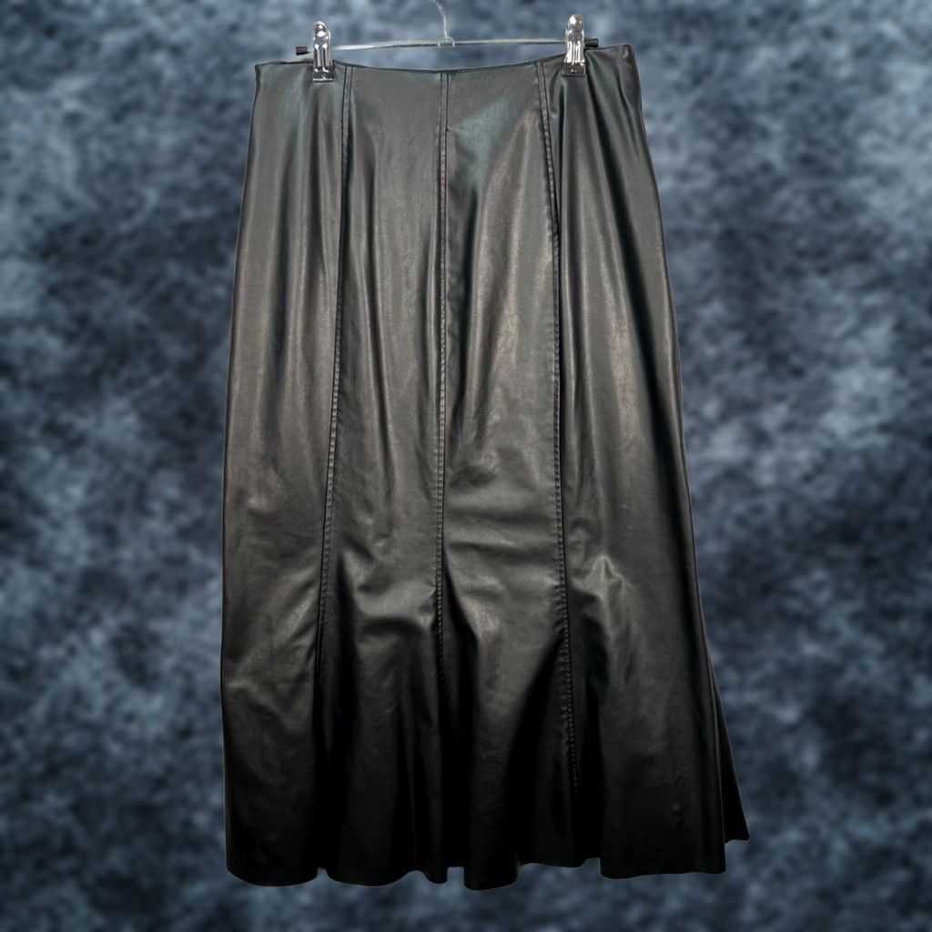 Zara Zara Womens Midi Skirt Black Faux Leather Paneled Flared Hem Size M Size 32" / US 10 / IT 46 - 1 Thumbnail
