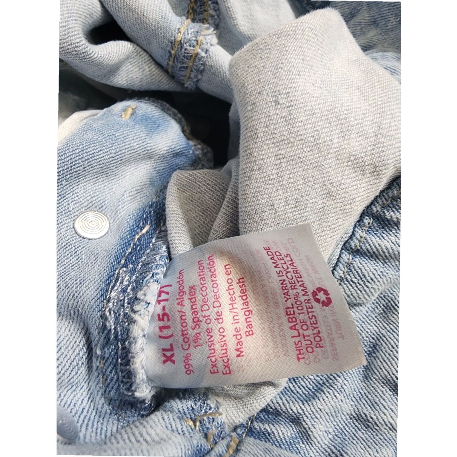 Vintage No Boundaries Juniors XL Distressed Mom Cut Off Blue Denim Overall Jumpsuit Size 40" / US 18 - 4 Thumbnail