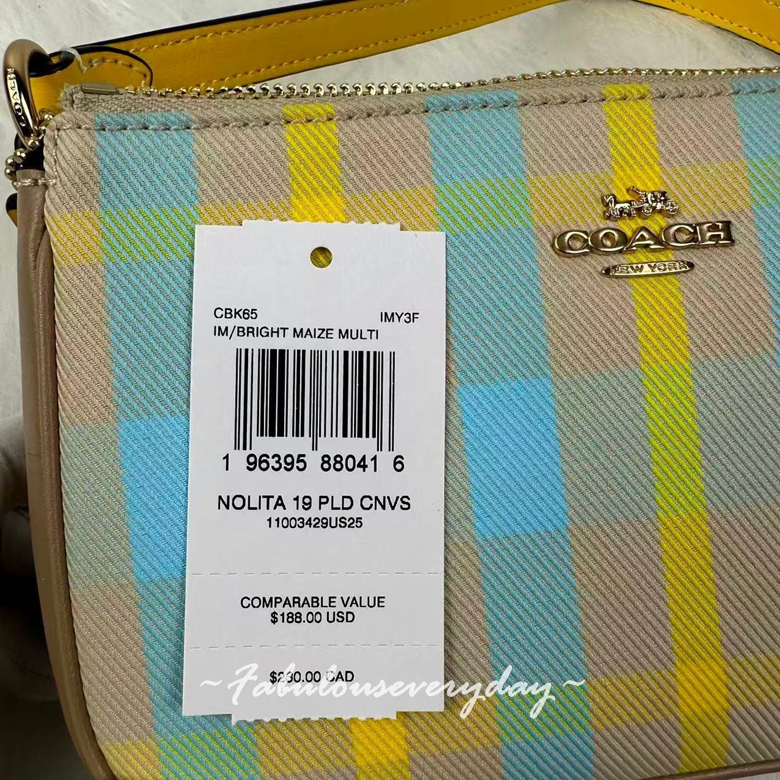Coach Coach Nolita 19 Plaid Print Shoulder Wristlet Bright Maize Size ONE SIZE - 5 Thumbnail
