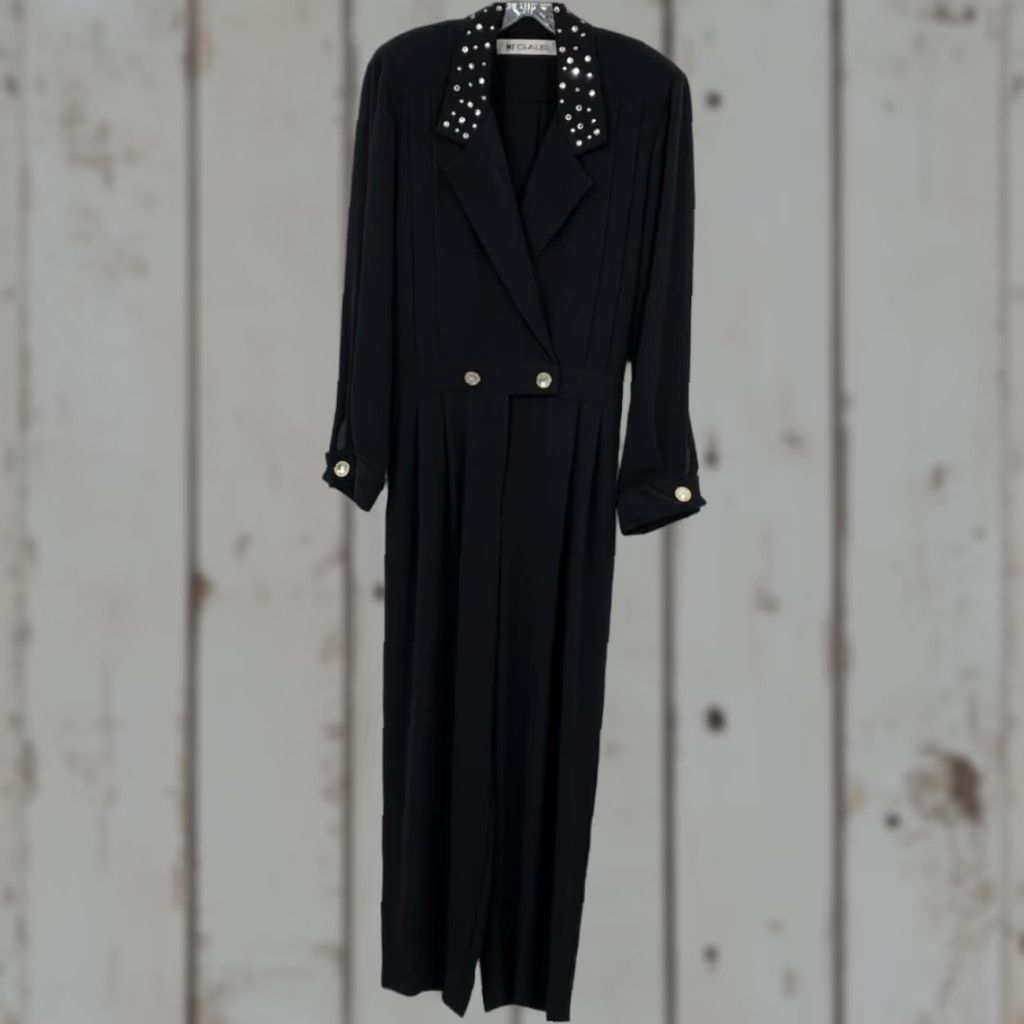Vintage VINTAGE Ms Chaus Jumpsuit Long Sleeve Black 10 Women Shoulder Pads Gold Tone Buttons Size L / US 10 / IT 46 - 1 Thumbnail