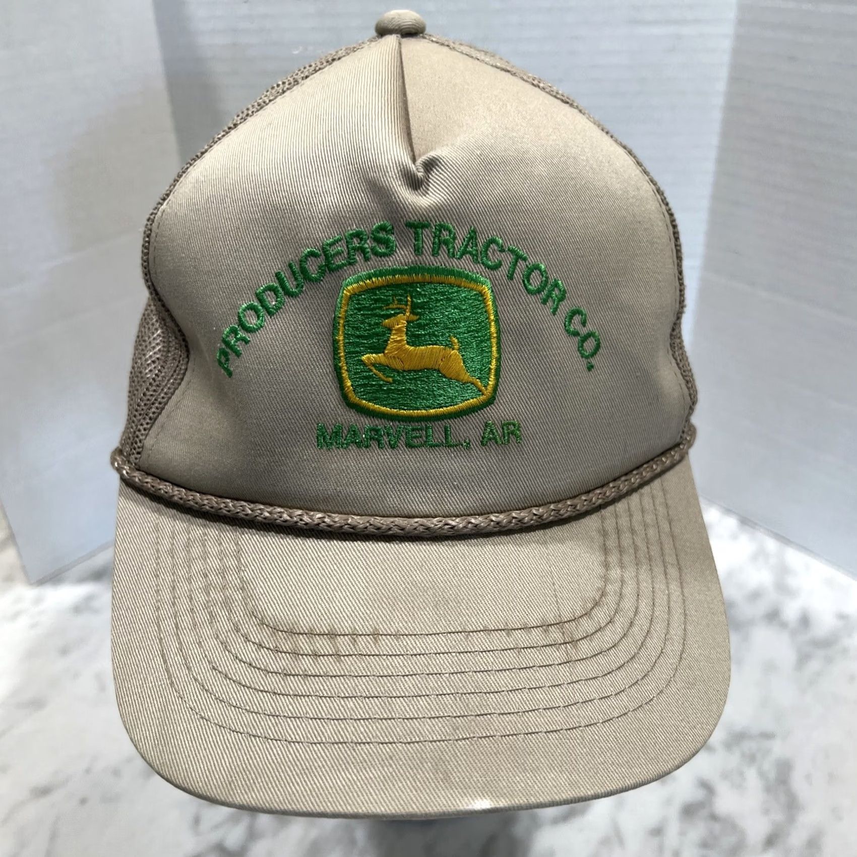 John Deere VINTAGE John Deere Hat Snapback Producers Tractor Co. Marvell Arkansas Rope Gray Farmers Workwear Mens Size ONE SIZE - 2 Thumbnail
