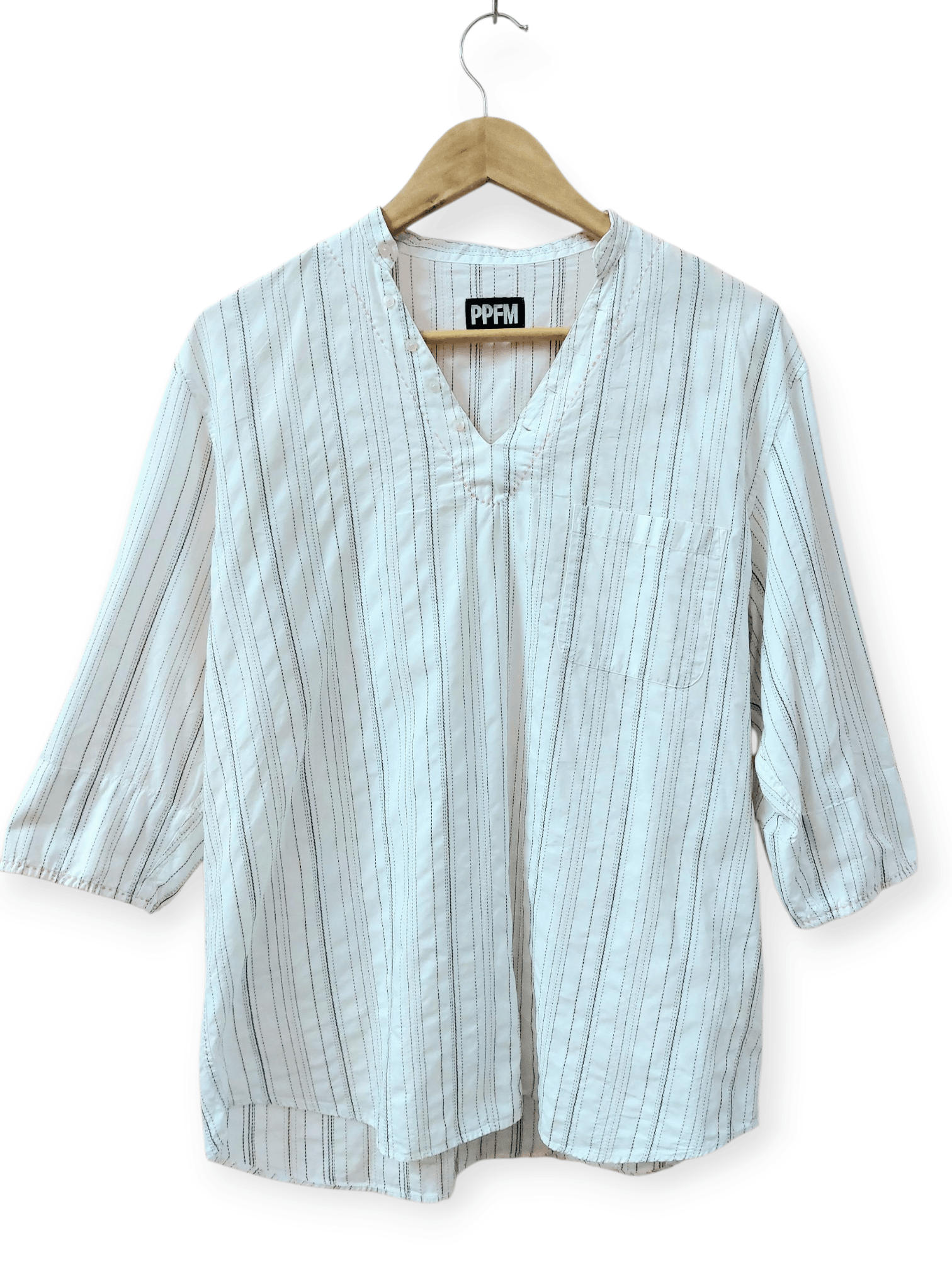 PPFM PPFM Striped V-neck Relaxed Cotton Shirts Size US M / EU 48-50 / 2 - 2 Thumbnail